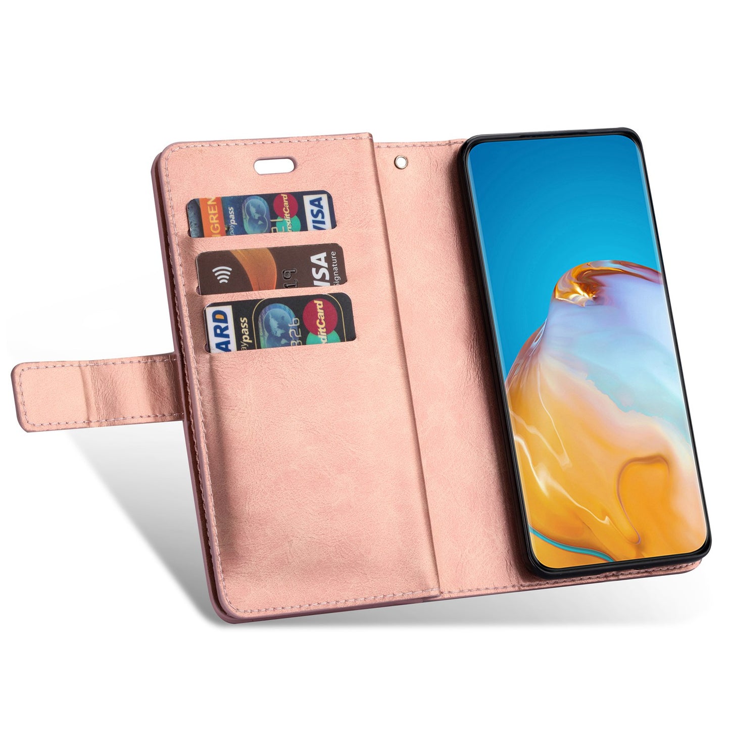 For Samsung Galaxy S24+ Case Leather Cover with Zipper Pocket Wallet - Rose Gold