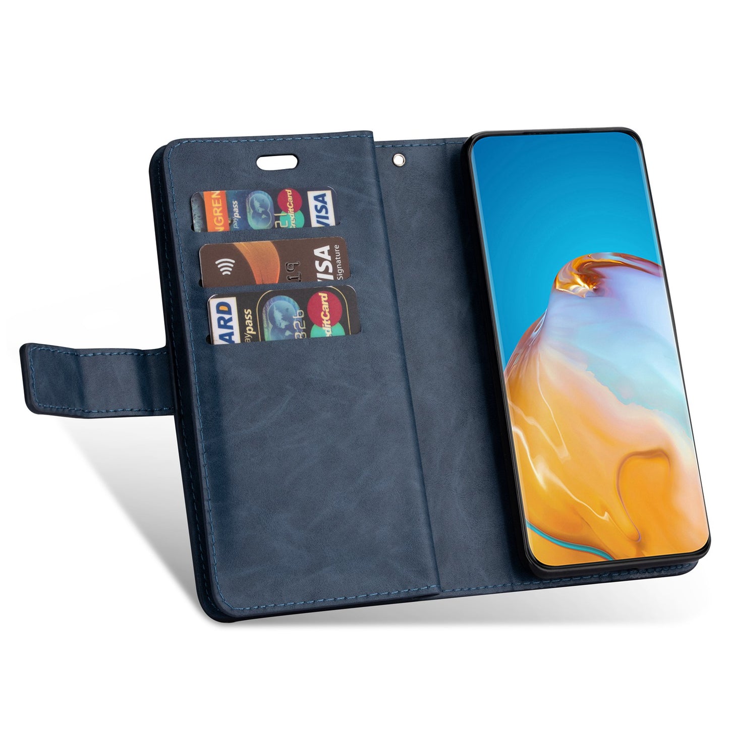For Samsung Galaxy S24+ Case Leather Cover with Zipper Pocket Wallet - Blue