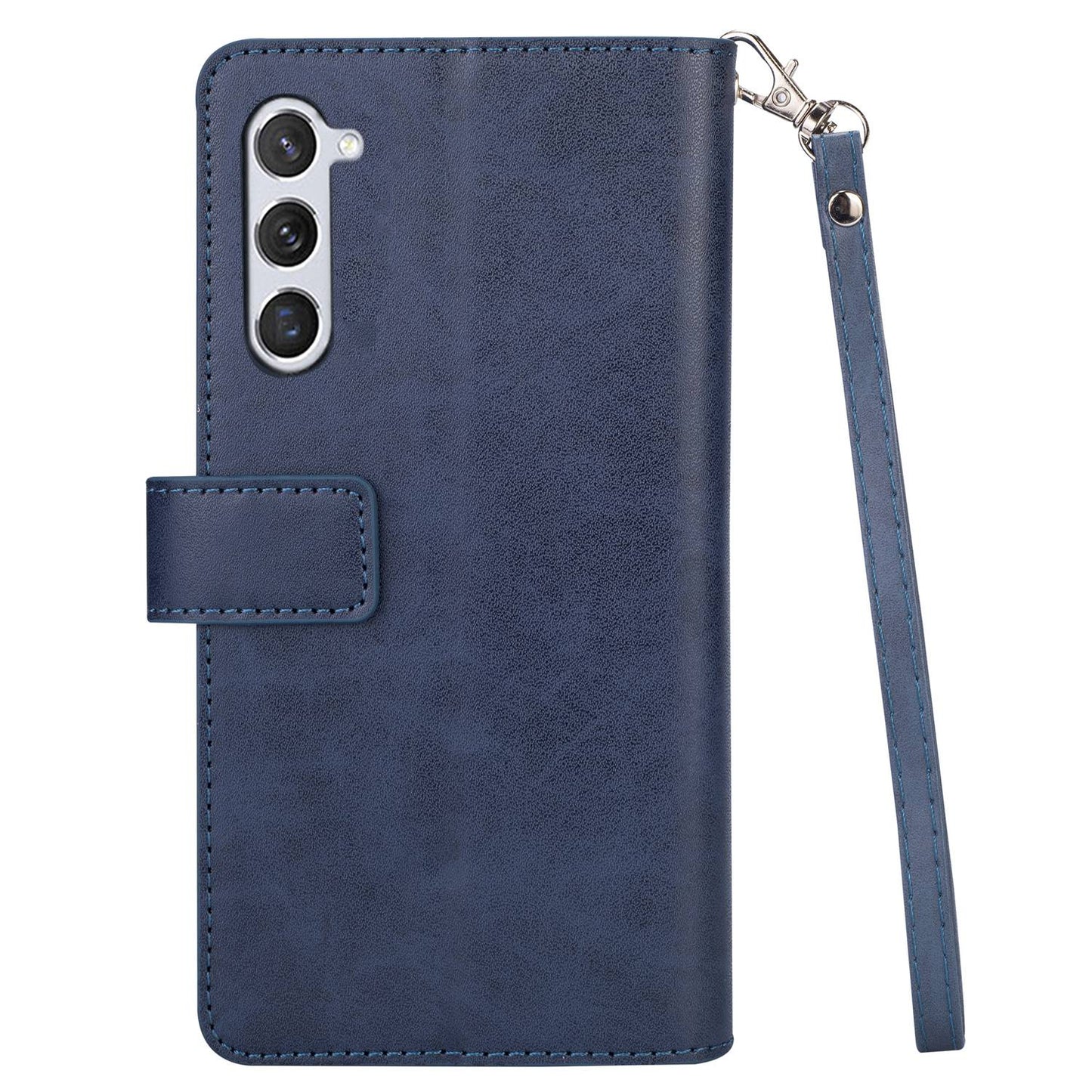 For Samsung Galaxy S24+ Case Leather Cover with Zipper Pocket Wallet - Blue