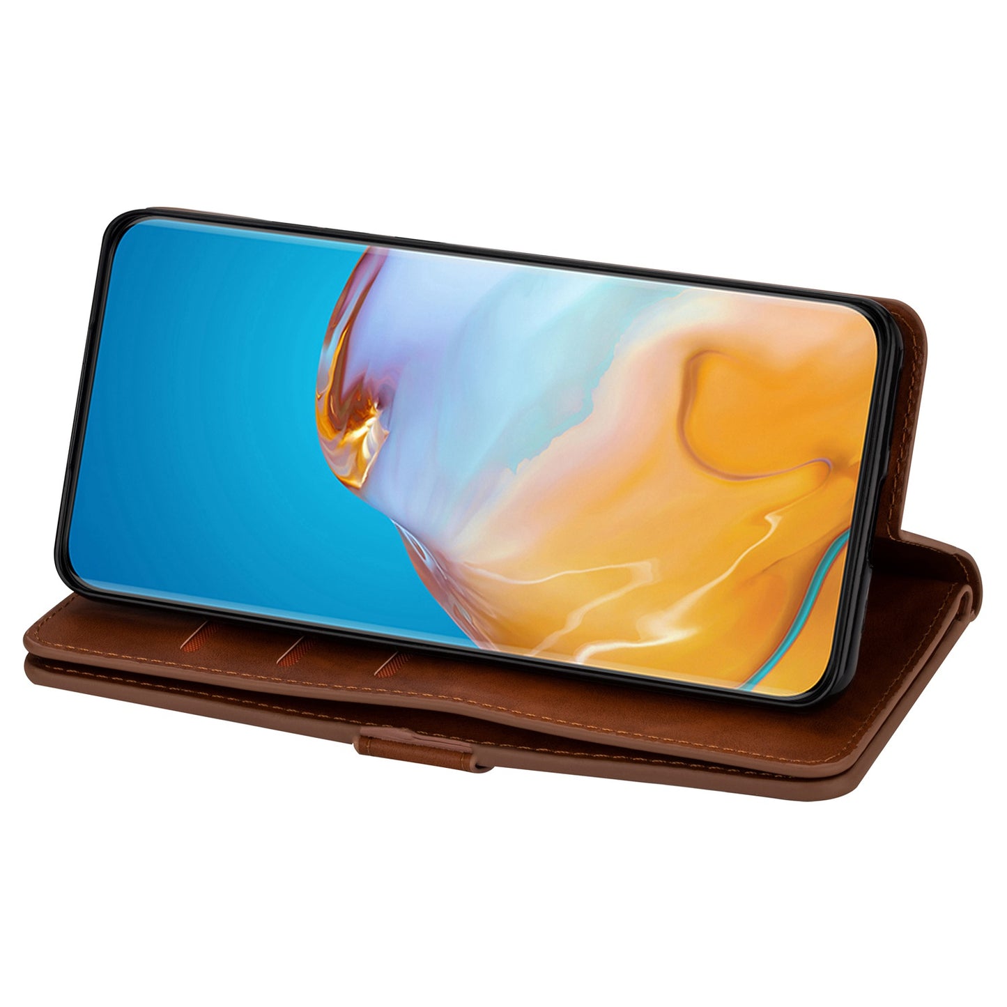 For Samsung Galaxy S24+ Case Leather Cover with Zipper Pocket Wallet - Brown
