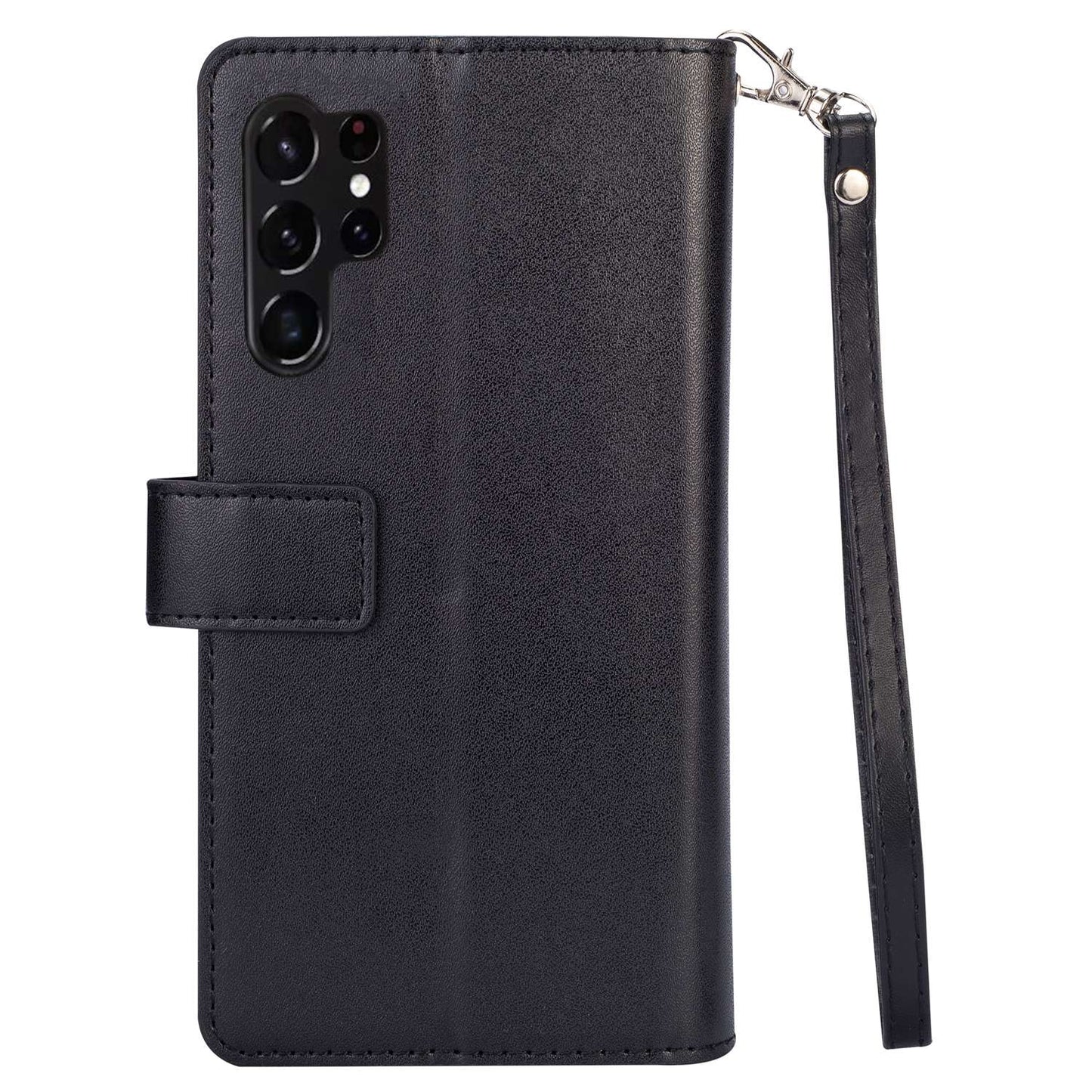 For Samsung Galaxy S24 Ultra Case Zipper Pocket Multiple Card Slots Phone Cover - Black