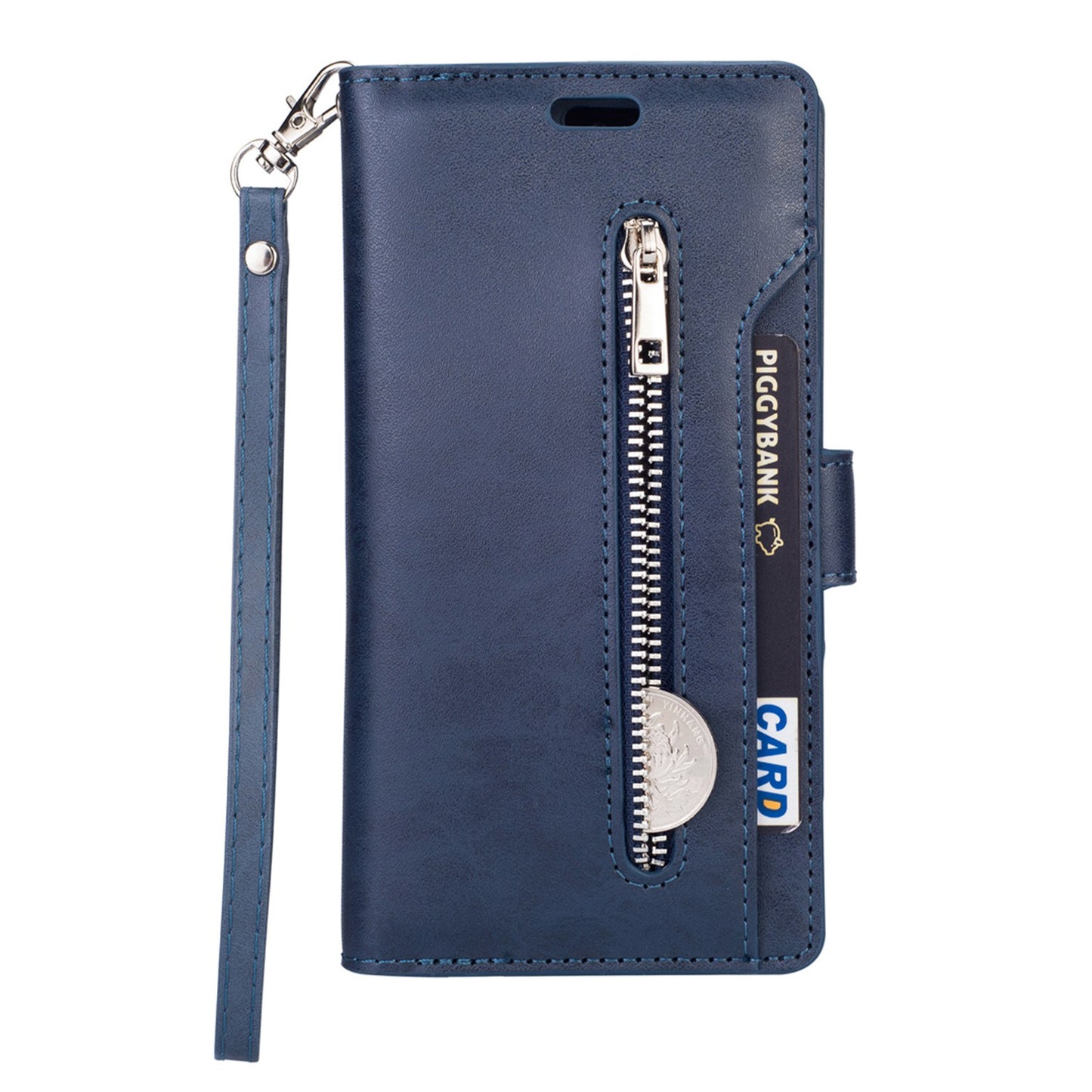 For Samsung Galaxy S24 Ultra Case Zipper Pocket Multiple Card Slots Phone Cover - Blue