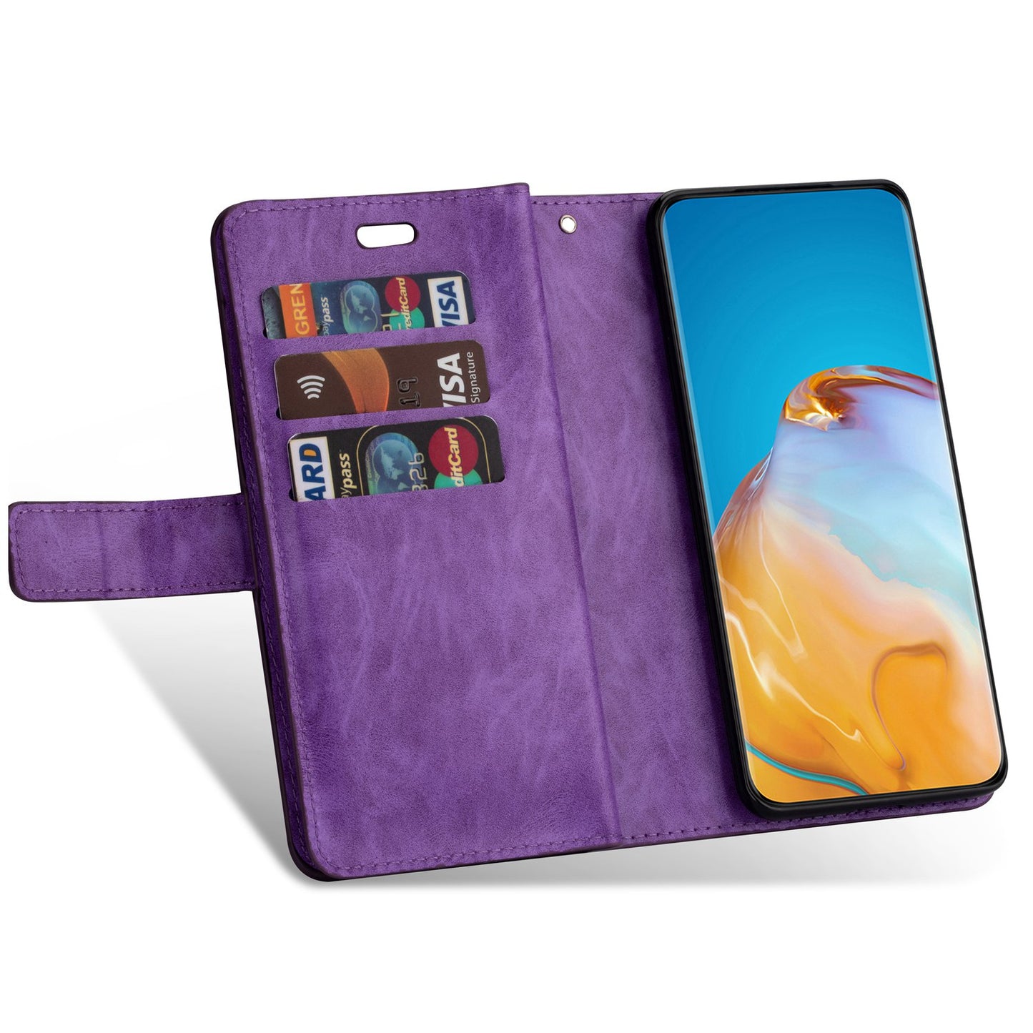 For Samsung Galaxy S24 Ultra Case Zipper Pocket Multiple Card Slots Phone Cover - Purple