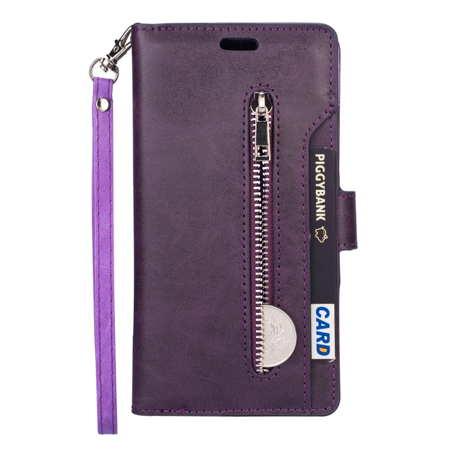For Samsung Galaxy S24 Ultra Case Zipper Pocket Multiple Card Slots Phone Cover - Purple