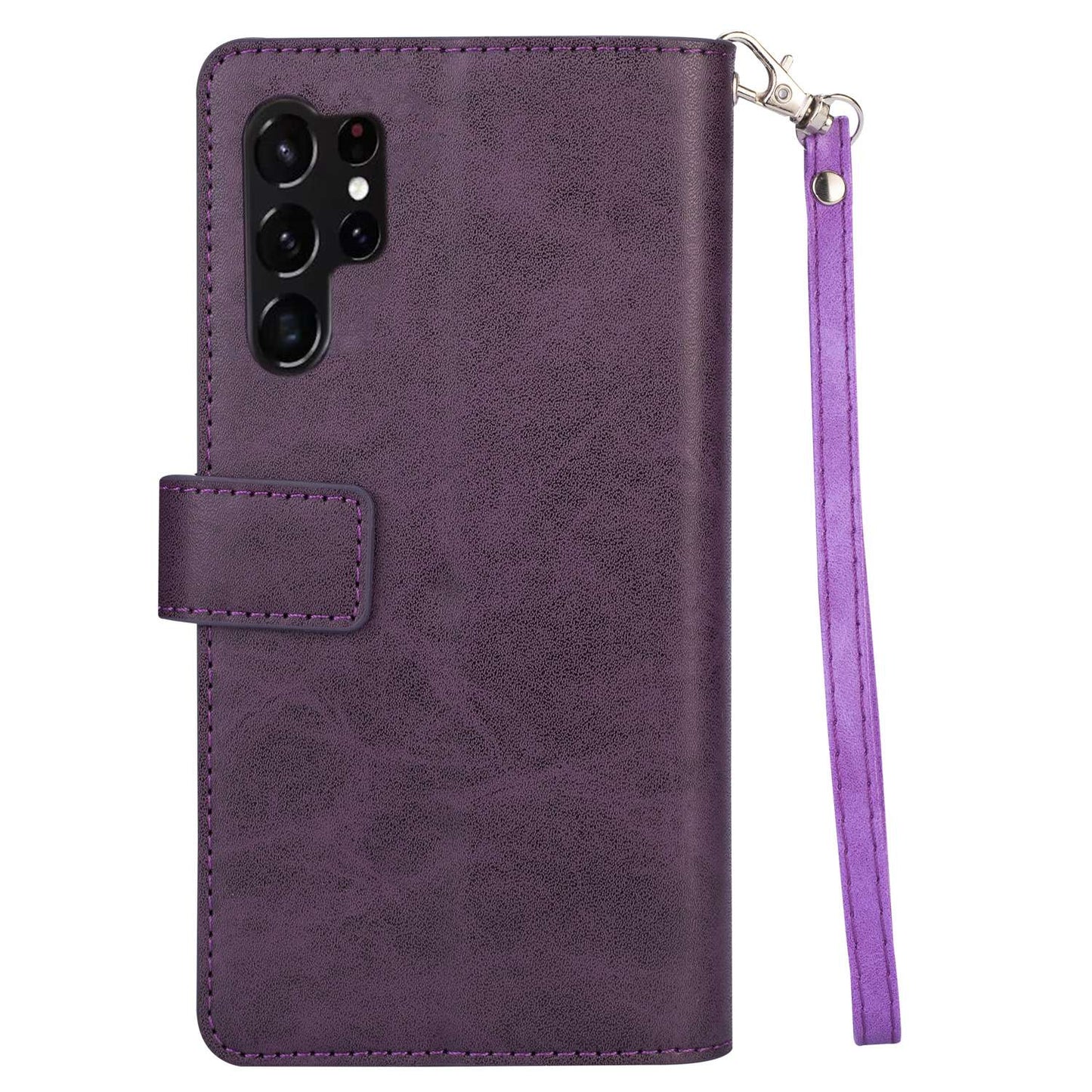 For Samsung Galaxy S24 Ultra Case Zipper Pocket Multiple Card Slots Phone Cover - Purple