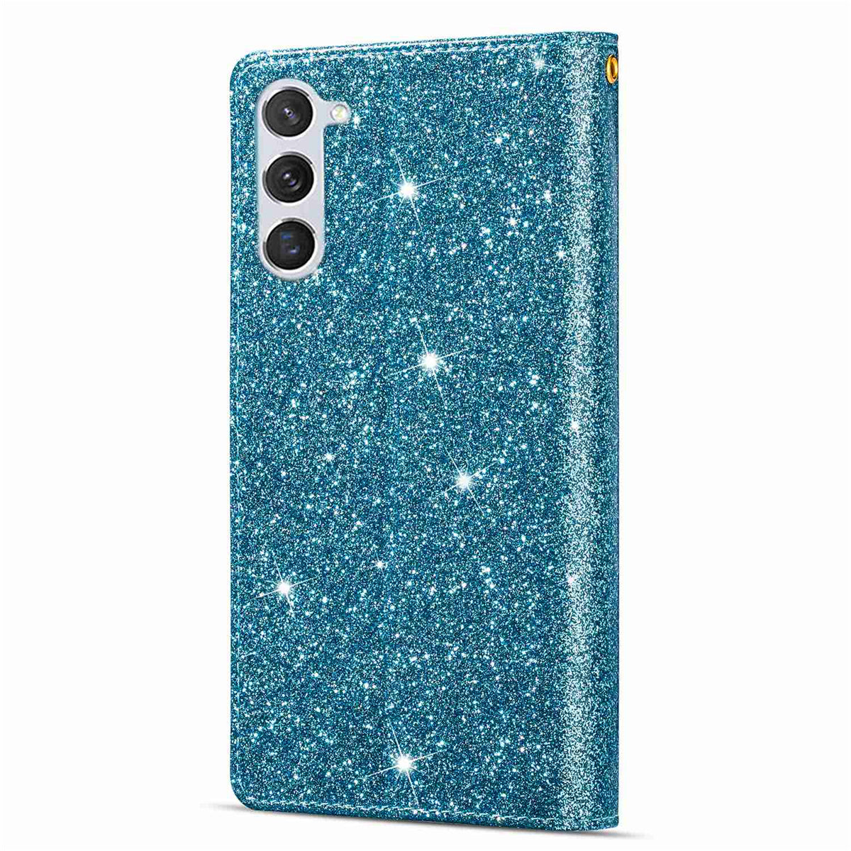 For Samsung Galaxy S24+ Case Zipper Wallet Glittery Leather Phone Cover - Blue