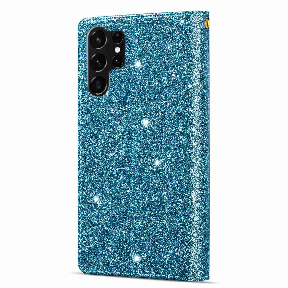 For Samsung Galaxy S24 Ultra Leather Case Zipper Wallet Glittery Phone Cover - Blue