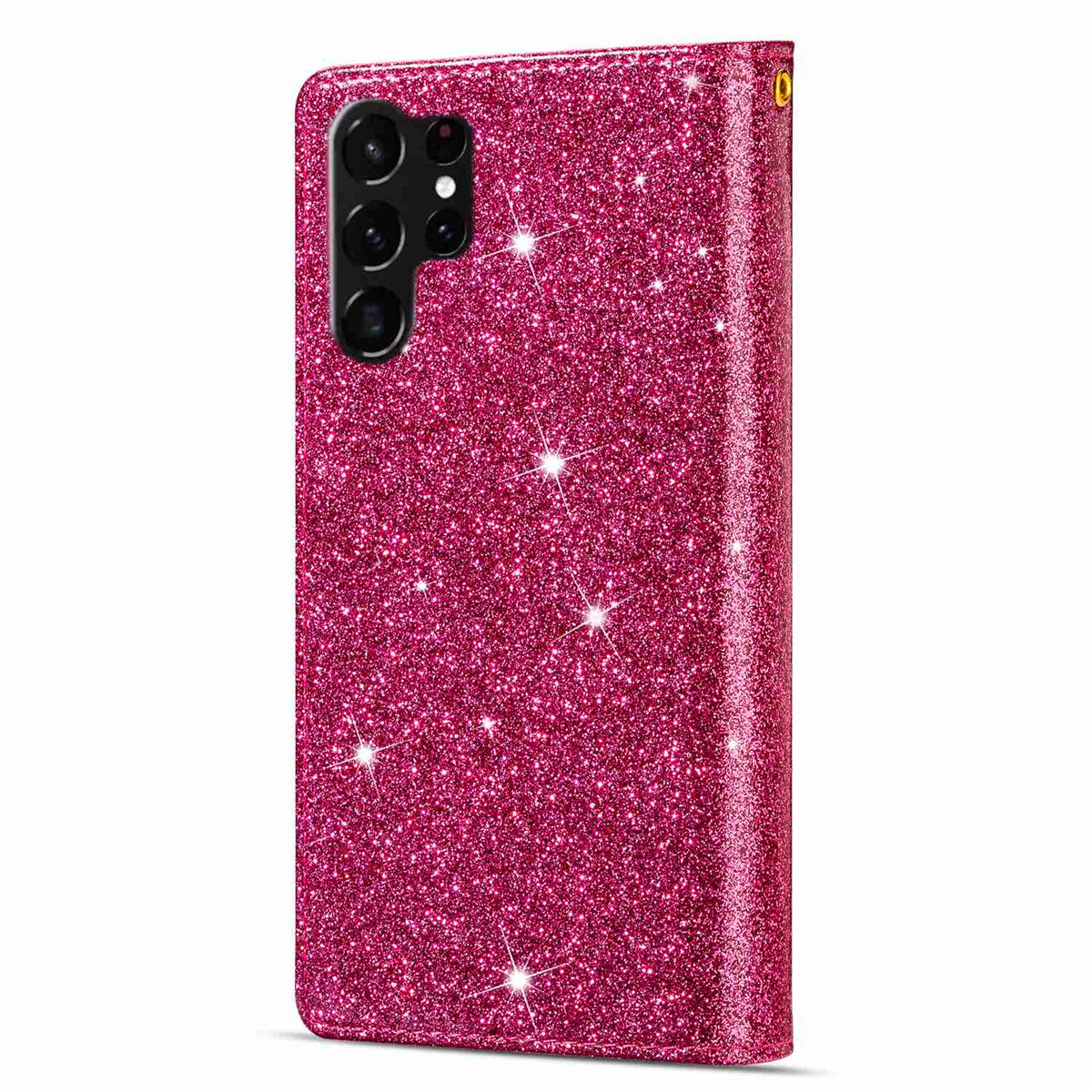 For Samsung Galaxy S24 Ultra Leather Case Zipper Wallet Glittery Phone Cover - Rose