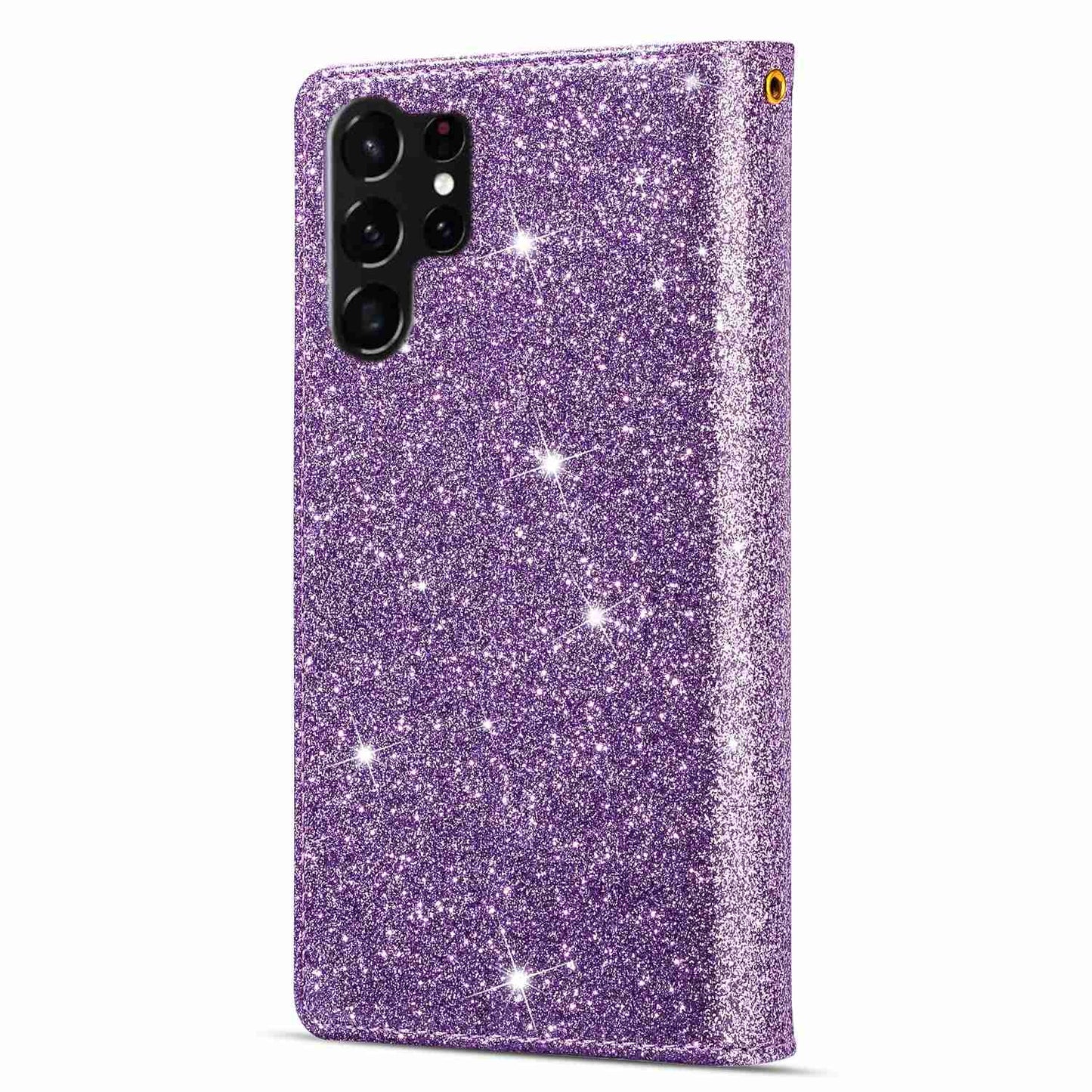 For Samsung Galaxy S24 Ultra Leather Case Zipper Wallet Glittery Phone Cover - Purple