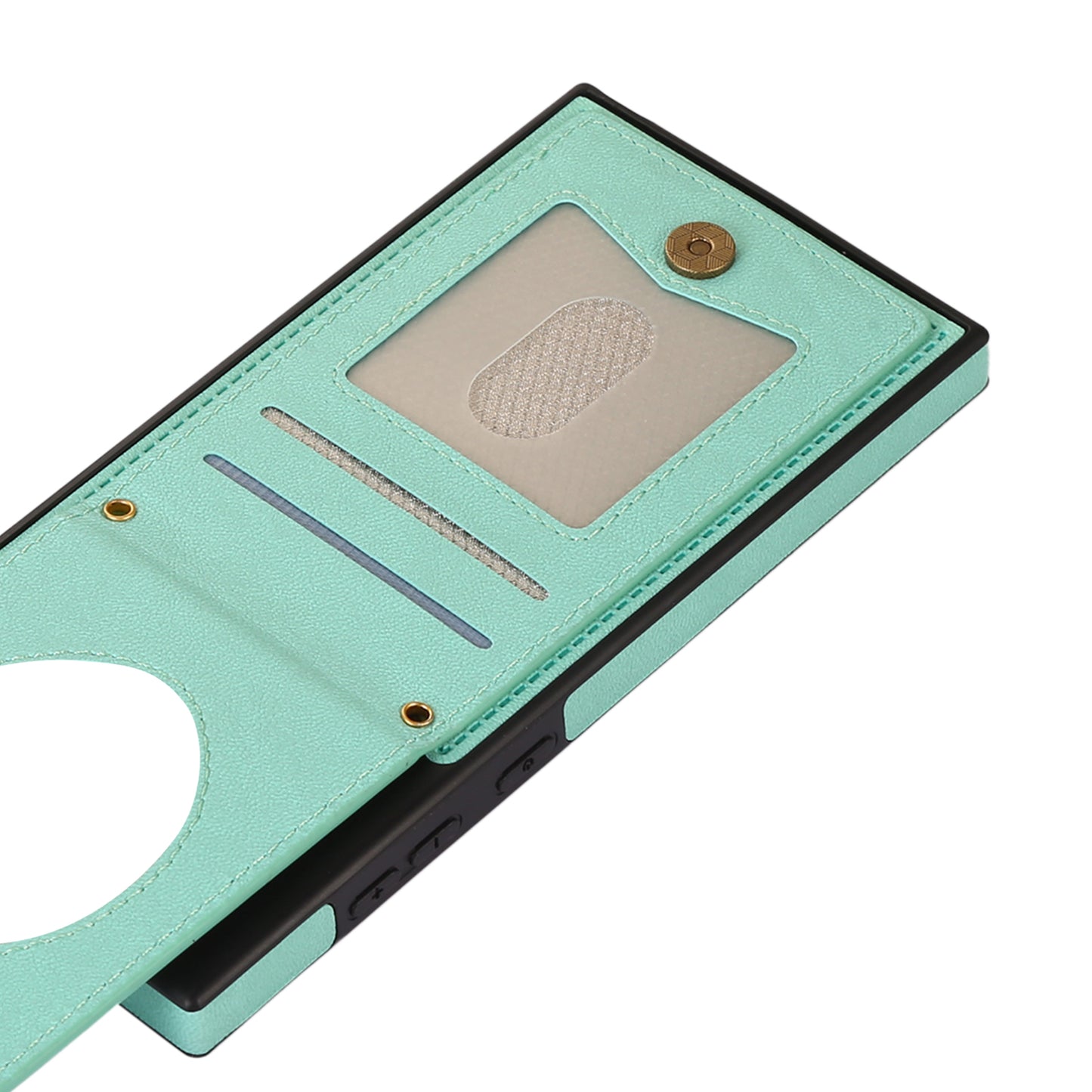 For Samsung Galaxy S24 Ultra Phone Case Kickstand Make Up Mirror Cover with Shoulder Strap - Mint Green