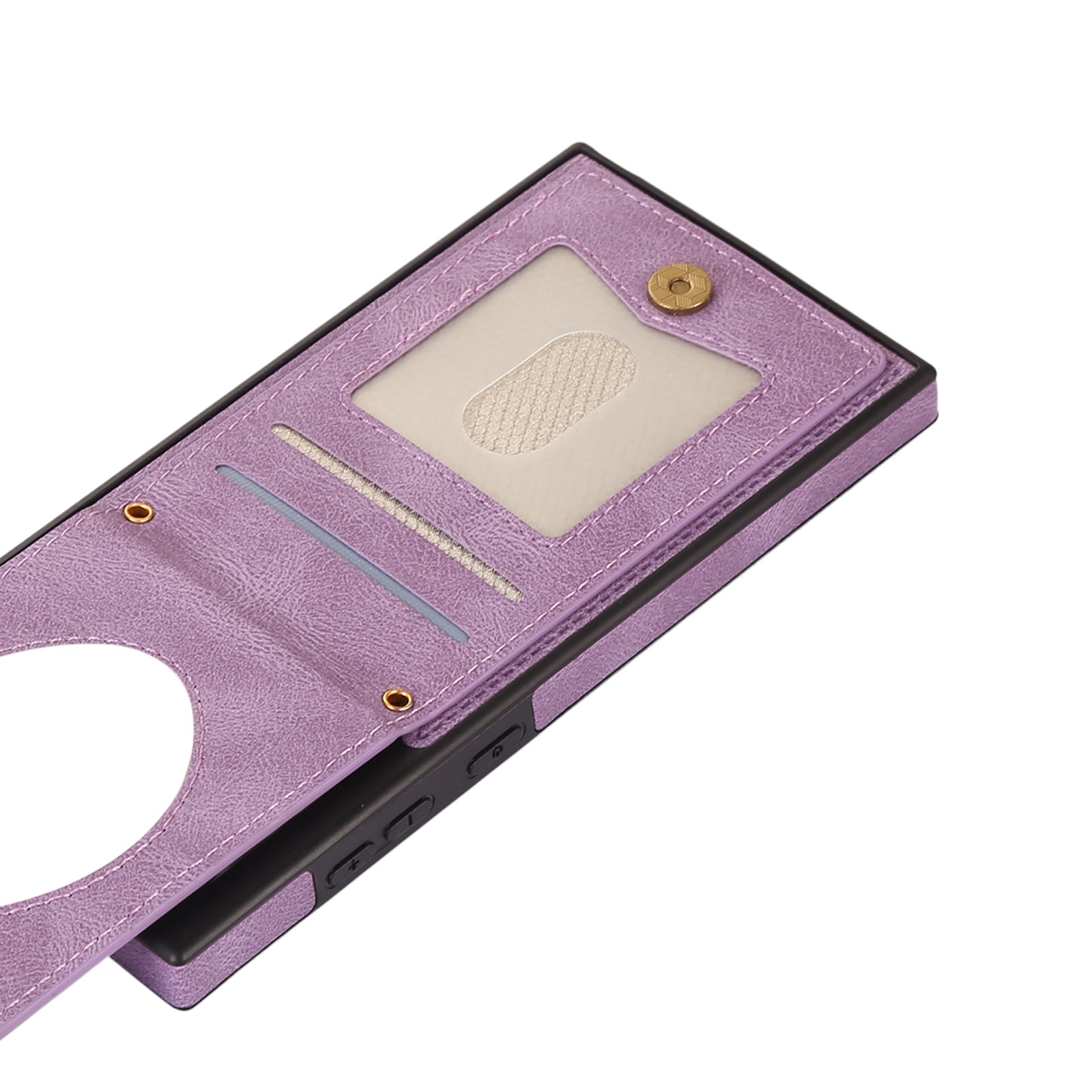 For Samsung Galaxy S24 Ultra Phone Case Kickstand Make Up Mirror Cover with Shoulder Strap - Purple