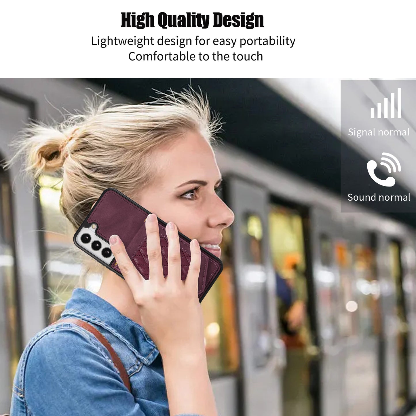 For Samsung Galaxy S24+ Phone Case RFID Blocking Hidden Mirror Cover with Shoulder Strap - Wine Red