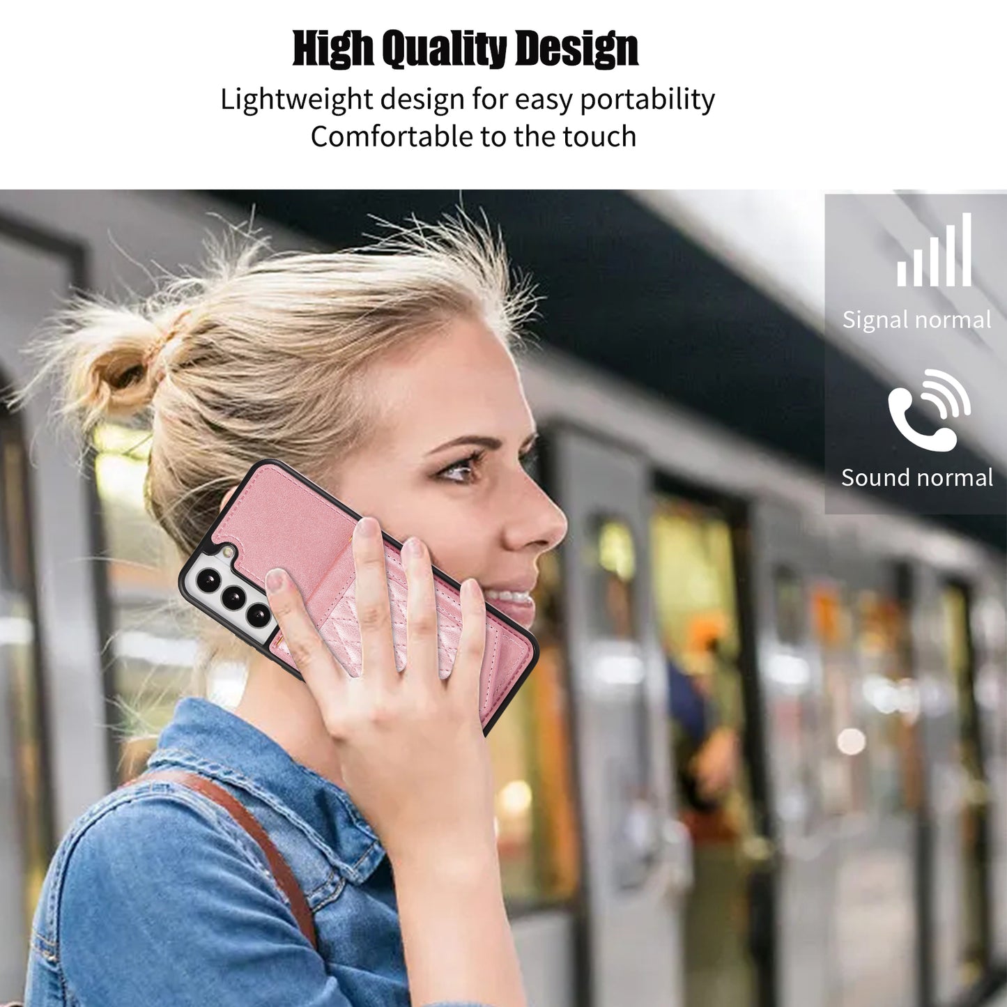 For Samsung Galaxy S24+ Phone Case RFID Blocking Hidden Mirror Cover with Shoulder Strap - Rose Gold