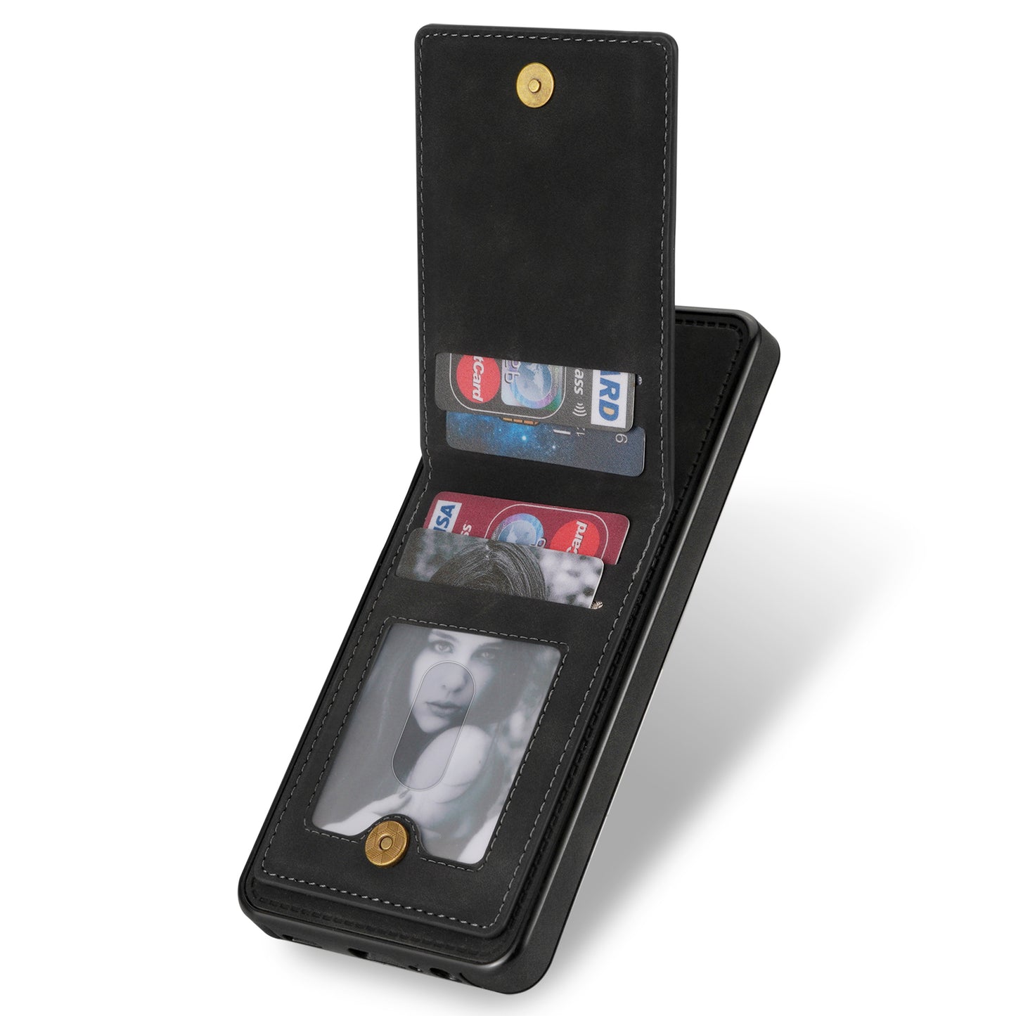 For Samsung Galaxy S24 Card Slots Phone Case RFID Blocking Leather Cover - Black