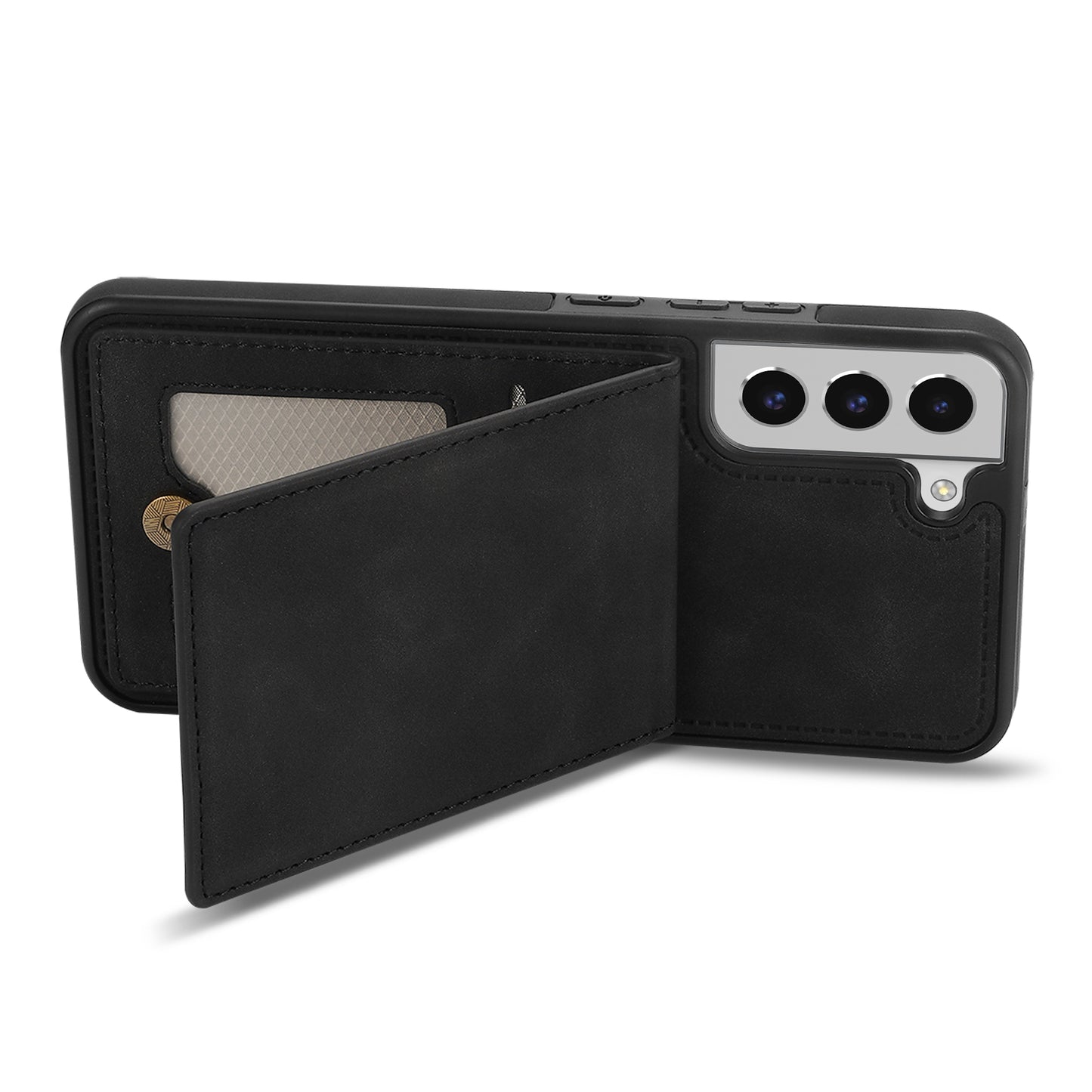 For Samsung Galaxy S24 Card Slots Phone Case RFID Blocking Leather Cover - Black