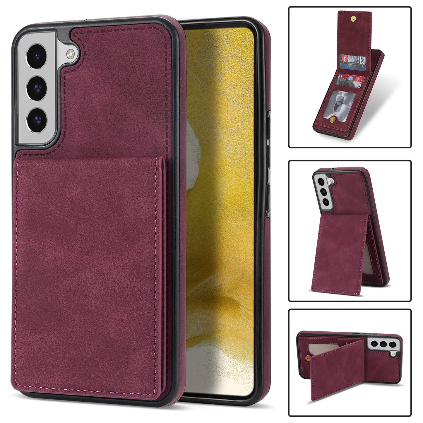 For Samsung Galaxy S24 Card Slots Phone Case RFID Blocking Leather Cover - Wine Red