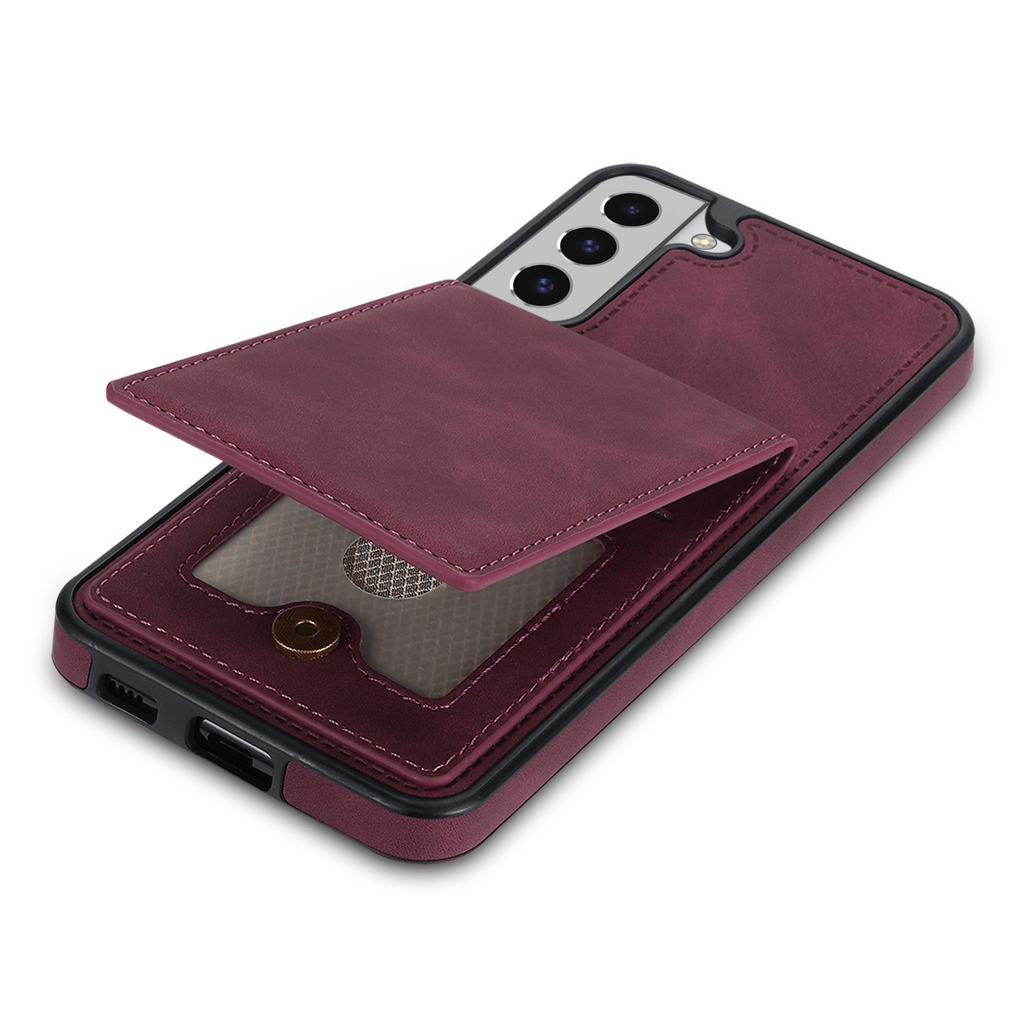 For Samsung Galaxy S24 Card Slots Phone Case RFID Blocking Leather Cover - Wine Red
