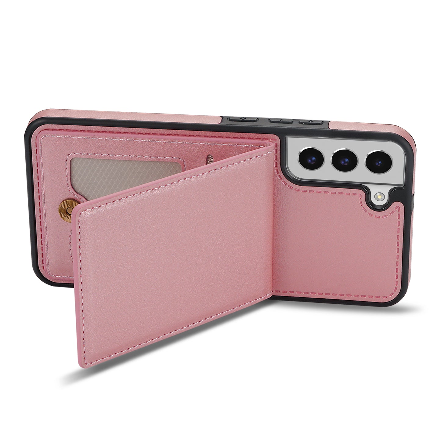 For Samsung Galaxy S24 Card Slots Phone Case RFID Blocking Leather Cover - Rose Gold