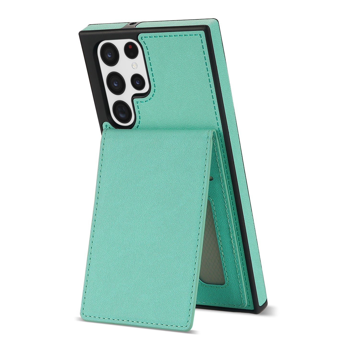For Samsung Galaxy S24 Ultra RFID Blocking Phone Case Kickstand Cover with Card Holder - Fluorescent Green