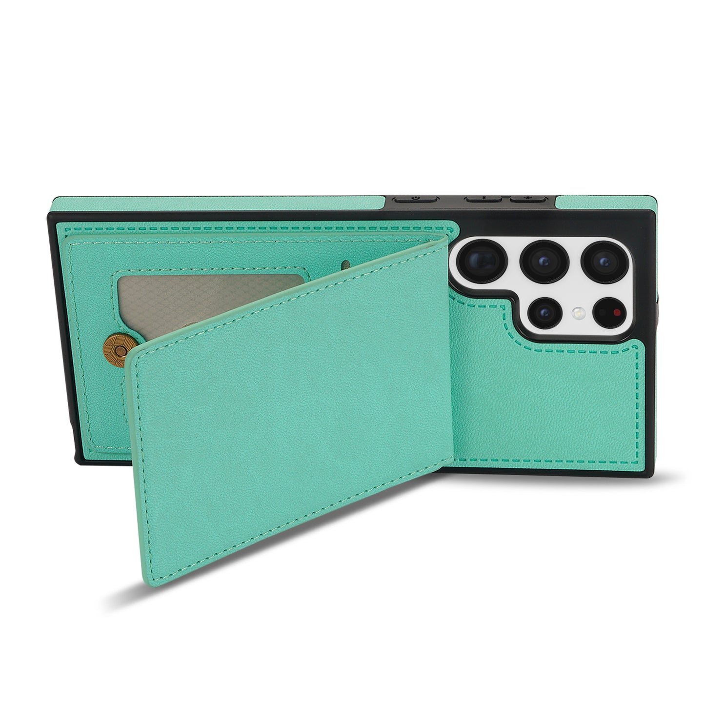 For Samsung Galaxy S24 Ultra RFID Blocking Phone Case Kickstand Cover with Card Holder - Fluorescent Green