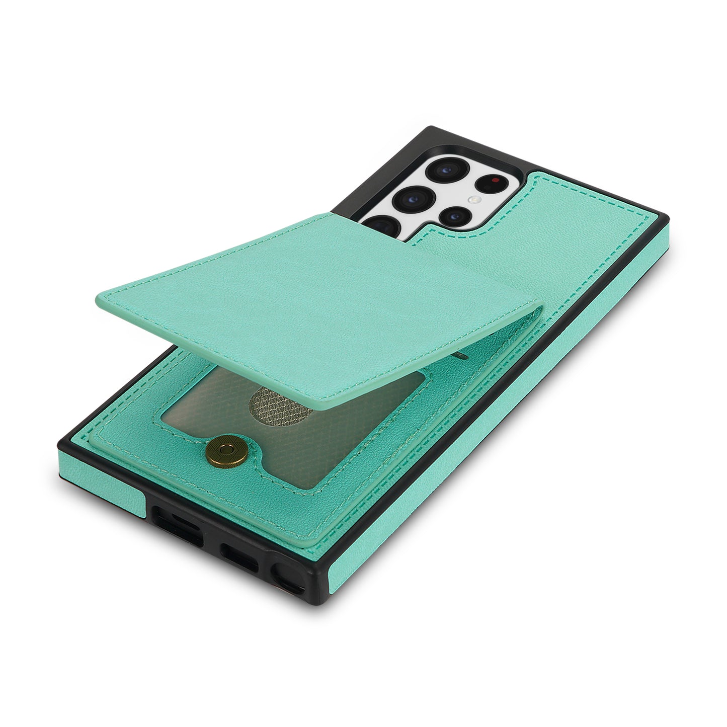 For Samsung Galaxy S24 Ultra RFID Blocking Phone Case Kickstand Cover with Card Holder - Fluorescent Green