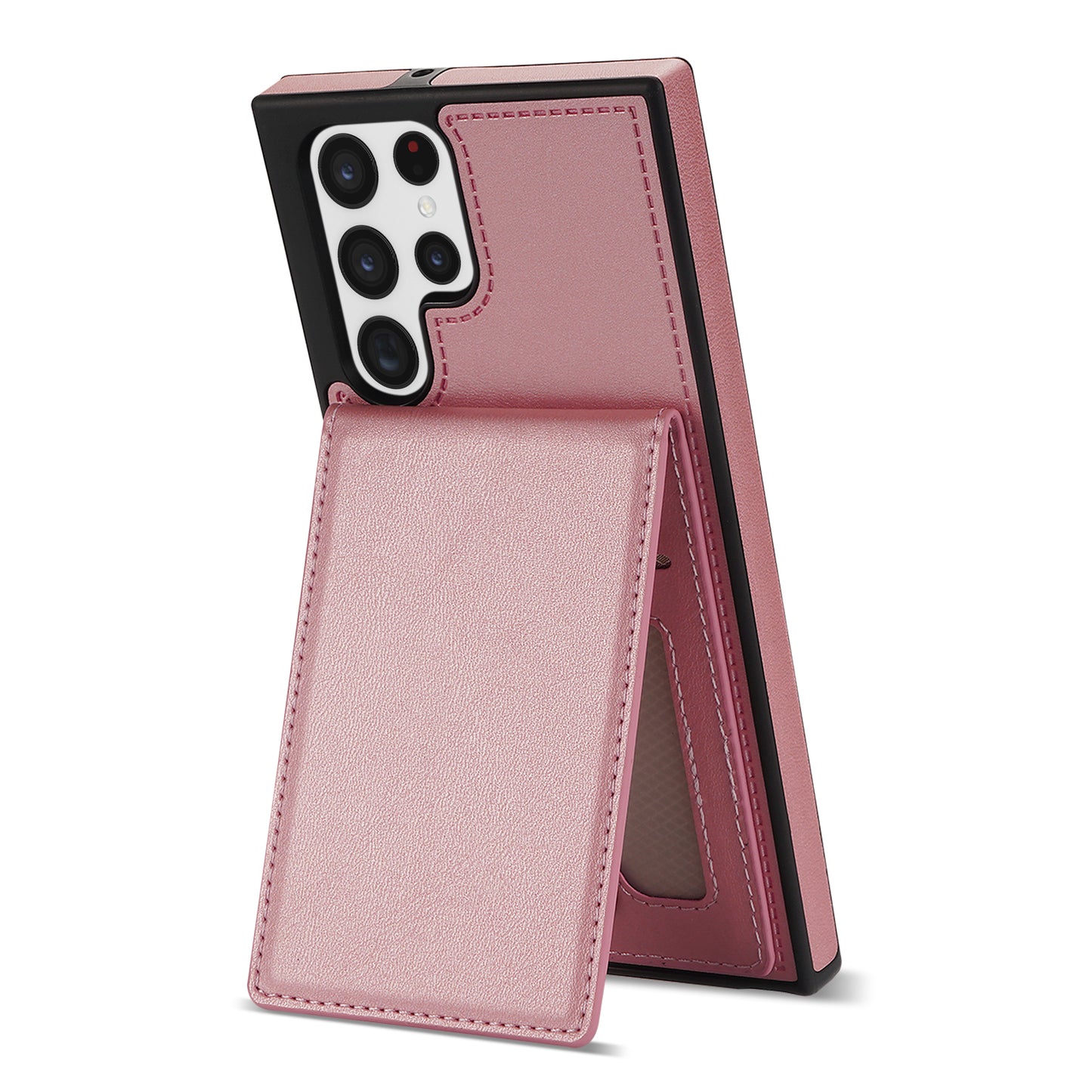 For Samsung Galaxy S24 Ultra RFID Blocking Phone Case Kickstand Cover with Card Holder - Rose Gold