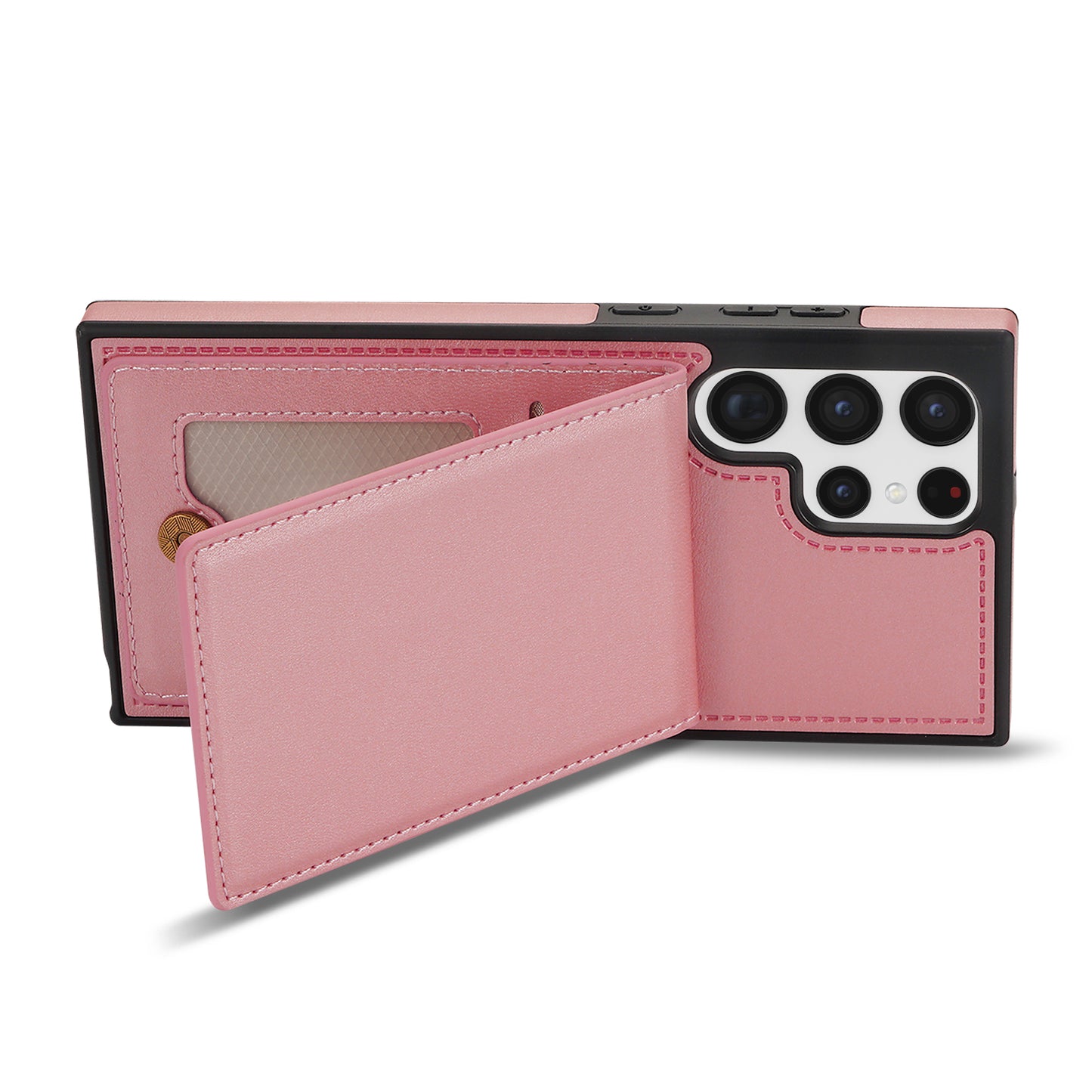 For Samsung Galaxy S24 Ultra RFID Blocking Phone Case Kickstand Cover with Card Holder - Rose Gold