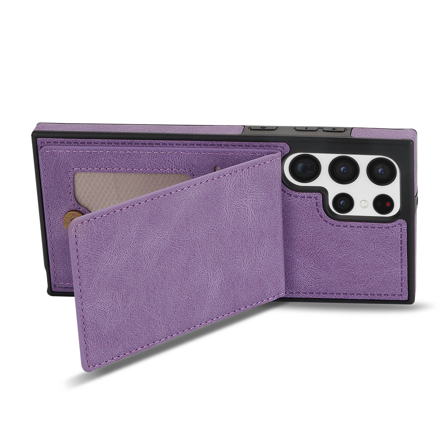 For Samsung Galaxy S24 Ultra RFID Blocking Phone Case Kickstand Cover with Card Holder - Purple