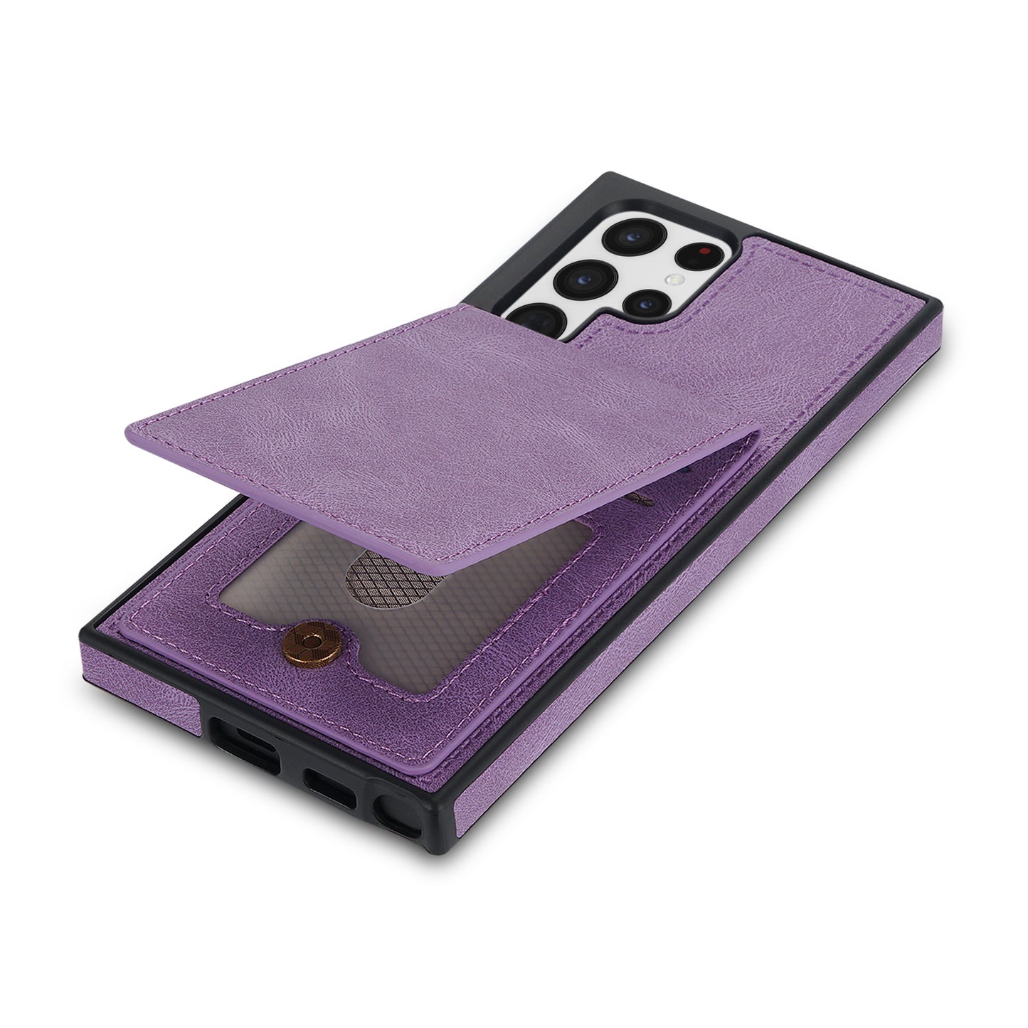 For Samsung Galaxy S24 Ultra RFID Blocking Phone Case Kickstand Cover with Card Holder - Purple