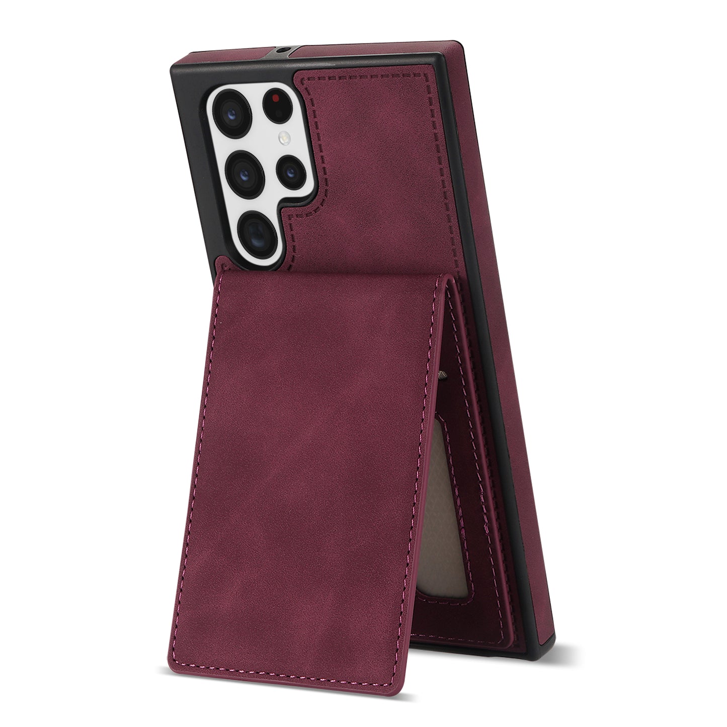 For Samsung Galaxy S24 Ultra RFID Blocking Phone Case Kickstand Cover with Card Holder - Wine Red