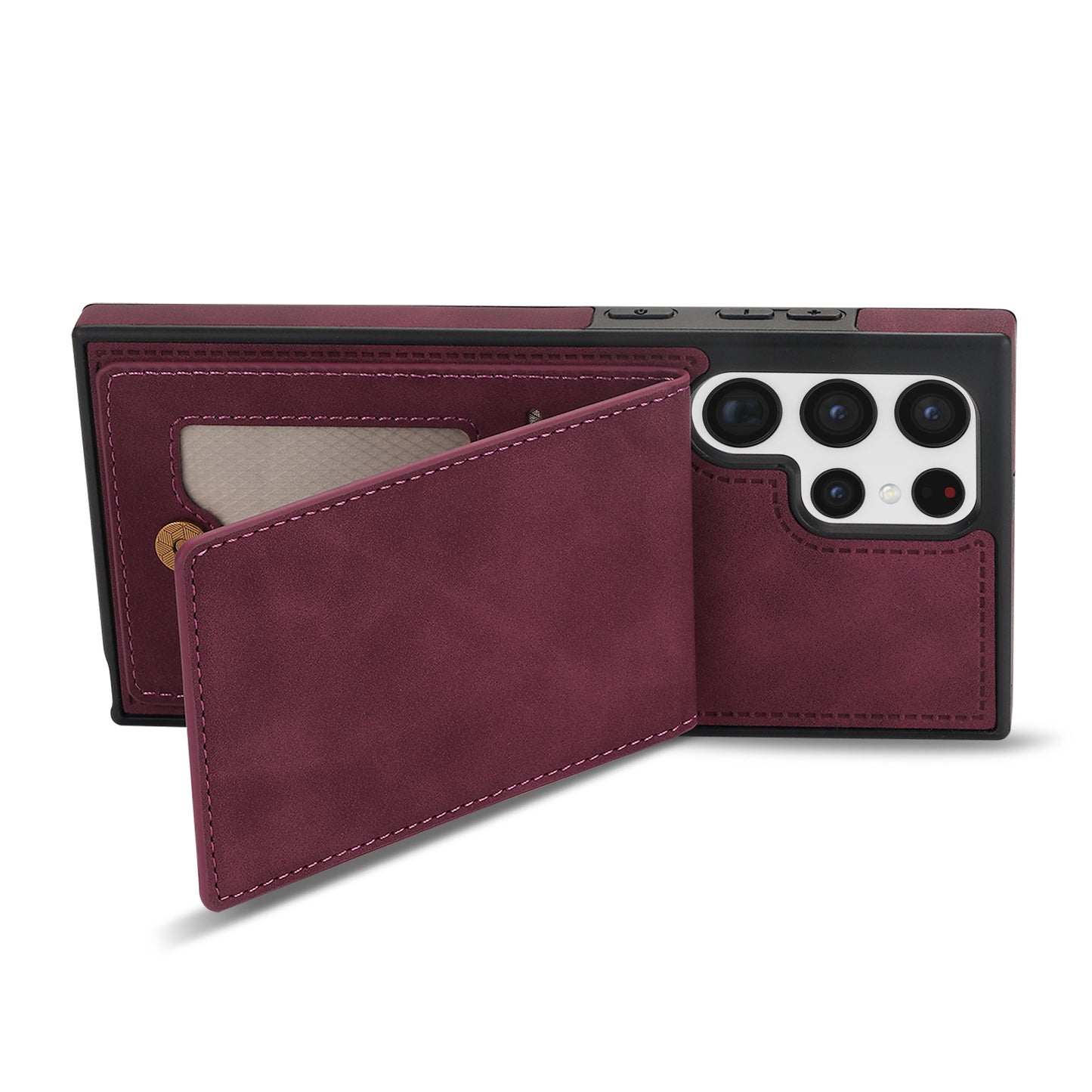 For Samsung Galaxy S24 Ultra RFID Blocking Phone Case Kickstand Cover with Card Holder - Wine Red