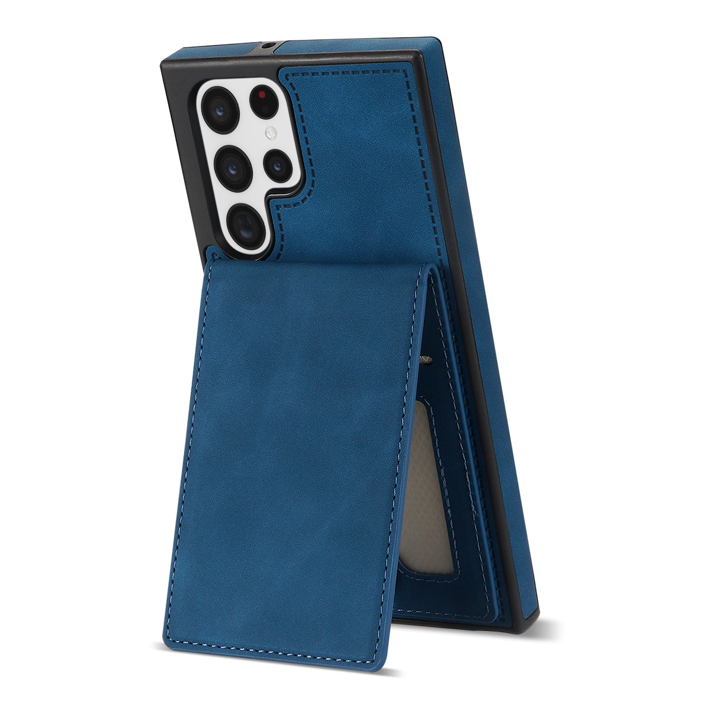 For Samsung Galaxy S24 Ultra RFID Blocking Phone Case Kickstand Cover with Card Holder - Blue
