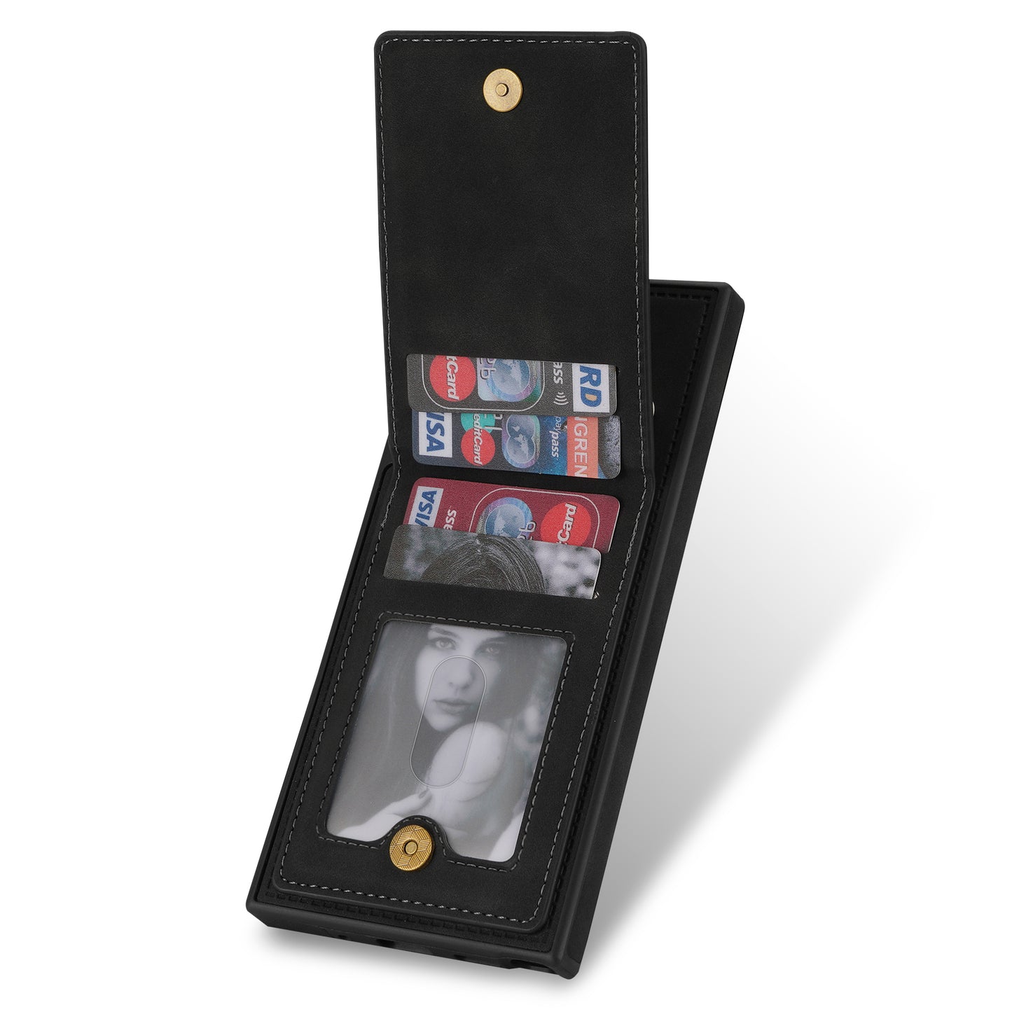 For Samsung Galaxy S24 Ultra RFID Blocking Phone Case Kickstand Cover with Card Holder - Black