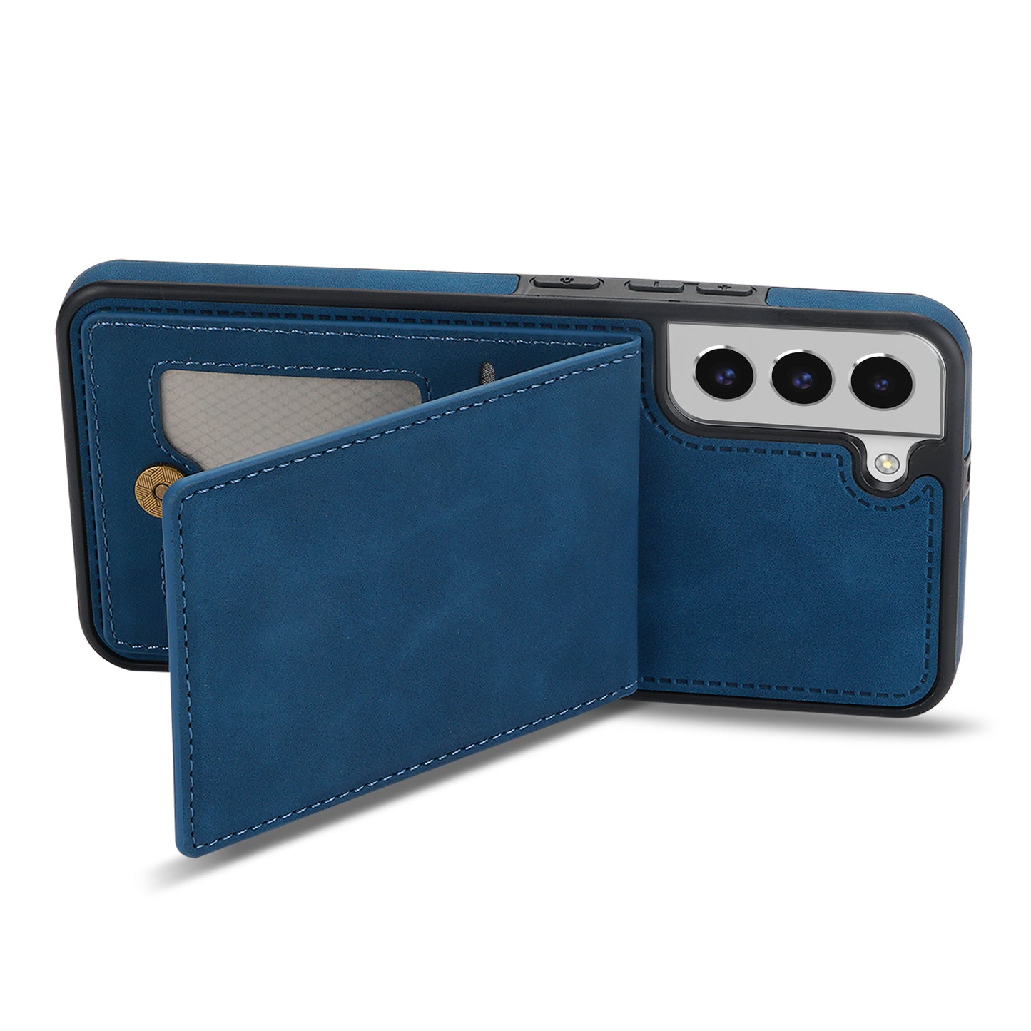 For Samsung Galaxy S24+ Solid Color Phone Case PU Leather Card Holder Cover - Blue