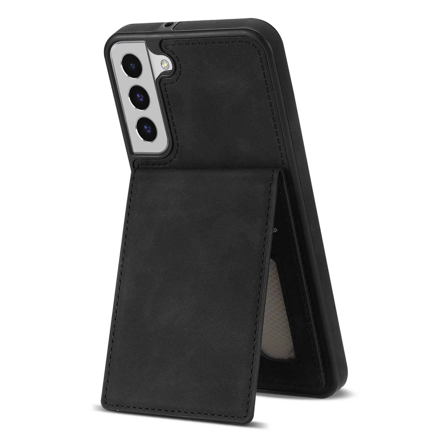 For Samsung Galaxy S24+ Solid Color Phone Case PU Leather Card Holder Cover - Black