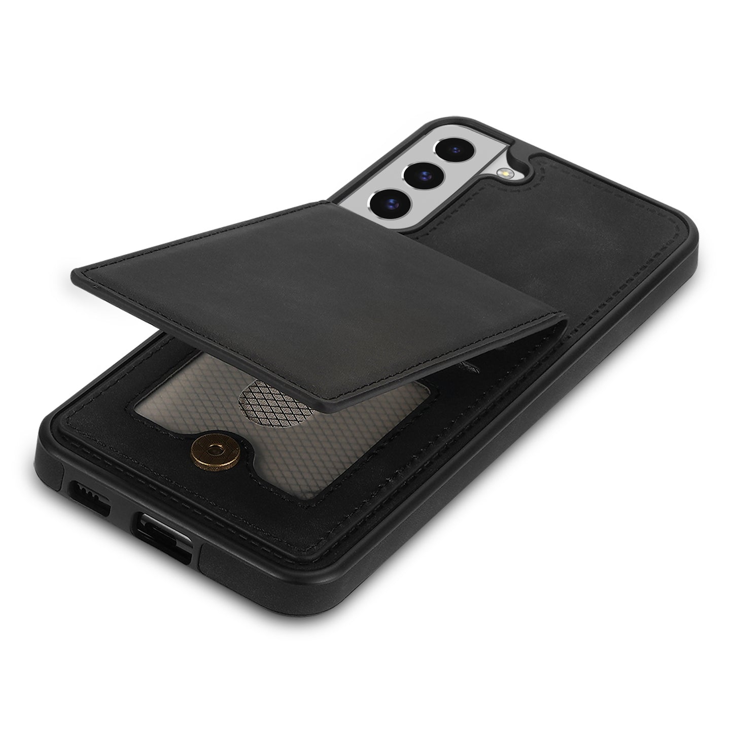 For Samsung Galaxy S24+ Solid Color Phone Case PU Leather Card Holder Cover - Black