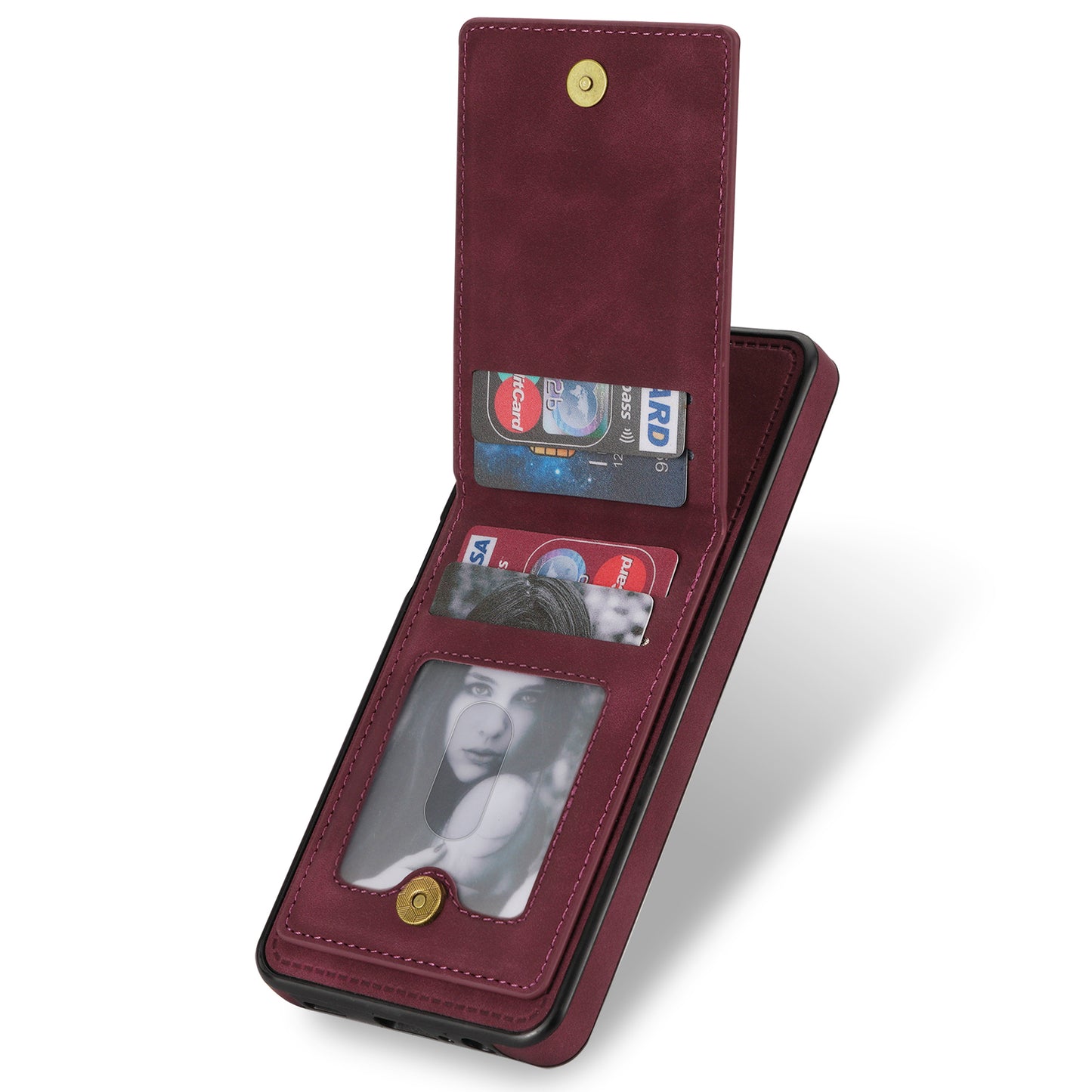 For Samsung Galaxy S24+ Solid Color Phone Case PU Leather Card Holder Cover - Wine Red