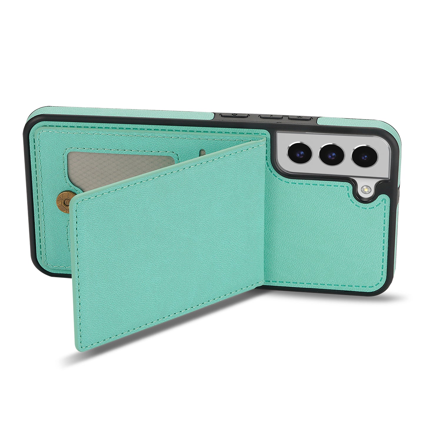 For Samsung Galaxy S24+ Solid Color Phone Case PU Leather Card Holder Cover - Fluorescent Green