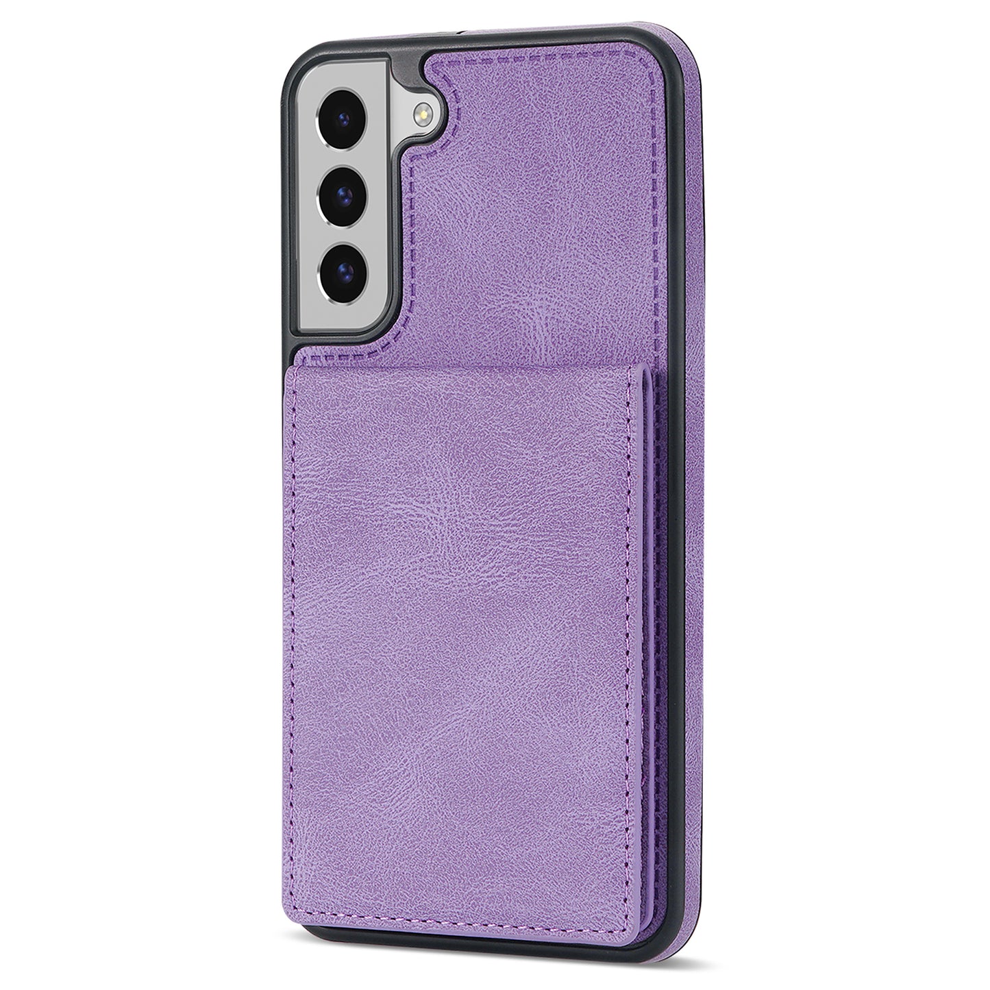 For Samsung Galaxy S24+ Solid Color Phone Case PU Leather Card Holder Cover - Purple