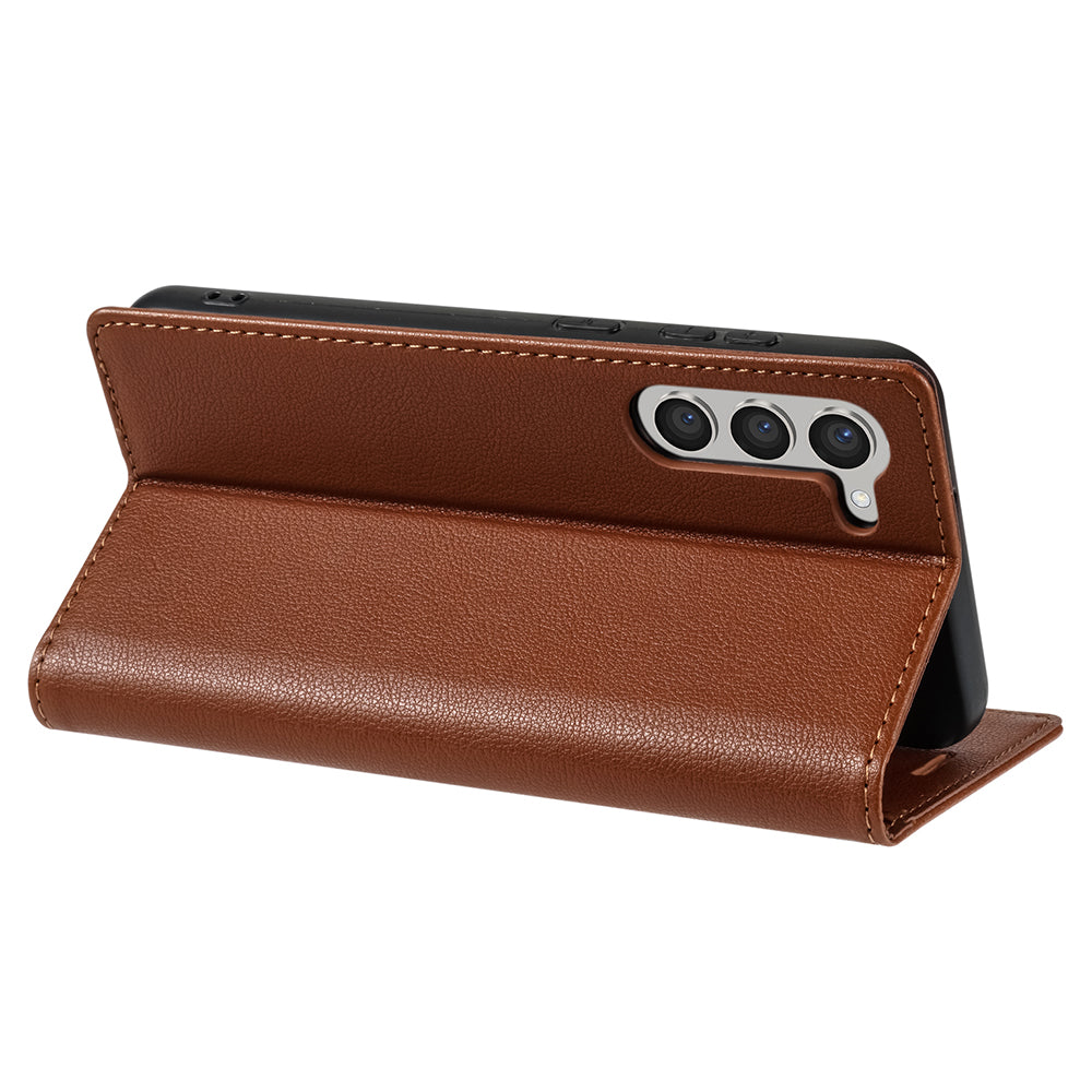 BKS-001 For Samsung Galaxy S24+ Case Anti-drop PU Leather Stand Card Holder Smart Phone Cover - Brown