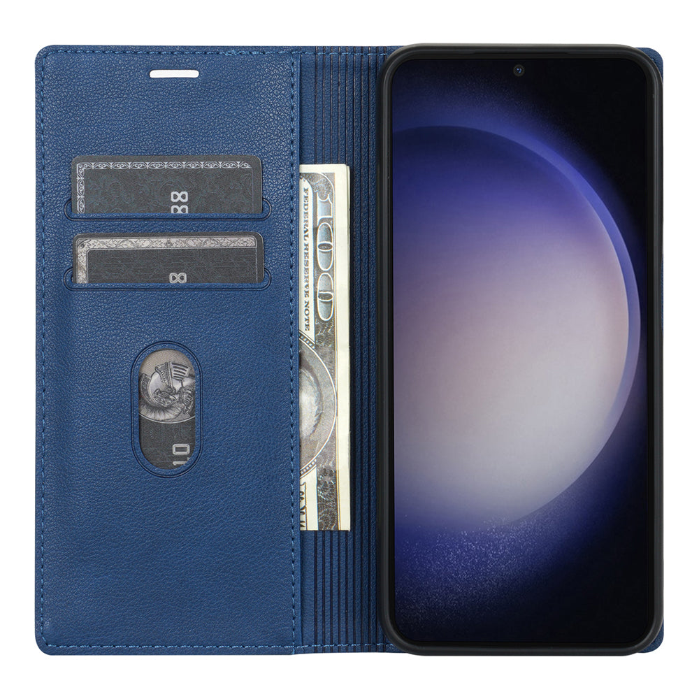 BKS-001 For Samsung Galaxy S24+ Case Anti-drop PU Leather Stand Card Holder Smart Phone Cover - Blue