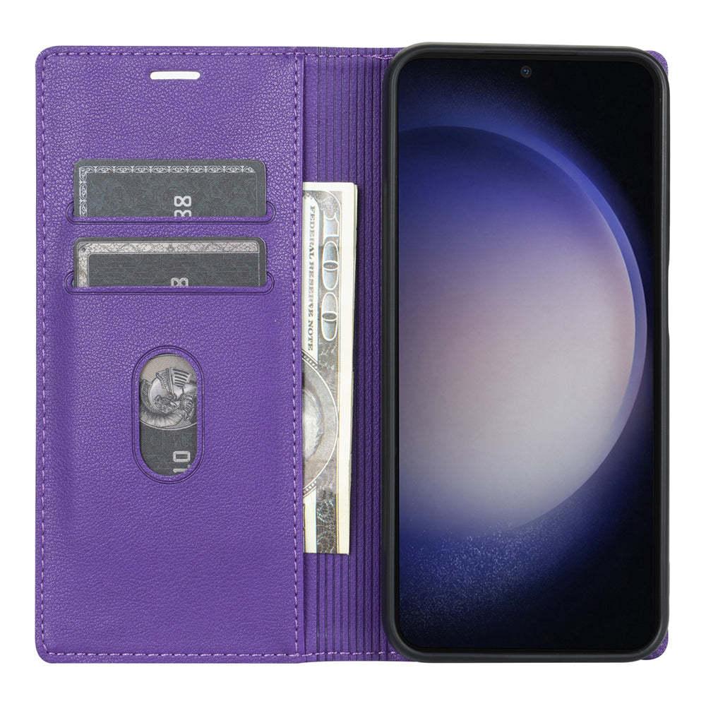 BKS-001 For Samsung Galaxy S24+ Case Anti-drop PU Leather Stand Card Holder Smart Phone Cover - Purple