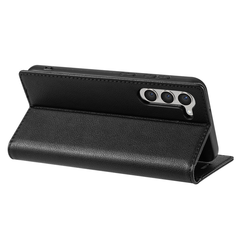 BKS-001 For Samsung Galaxy S24 Magnetic Case Anti-fall Leather Stand Card Slot Phone Cover - Black