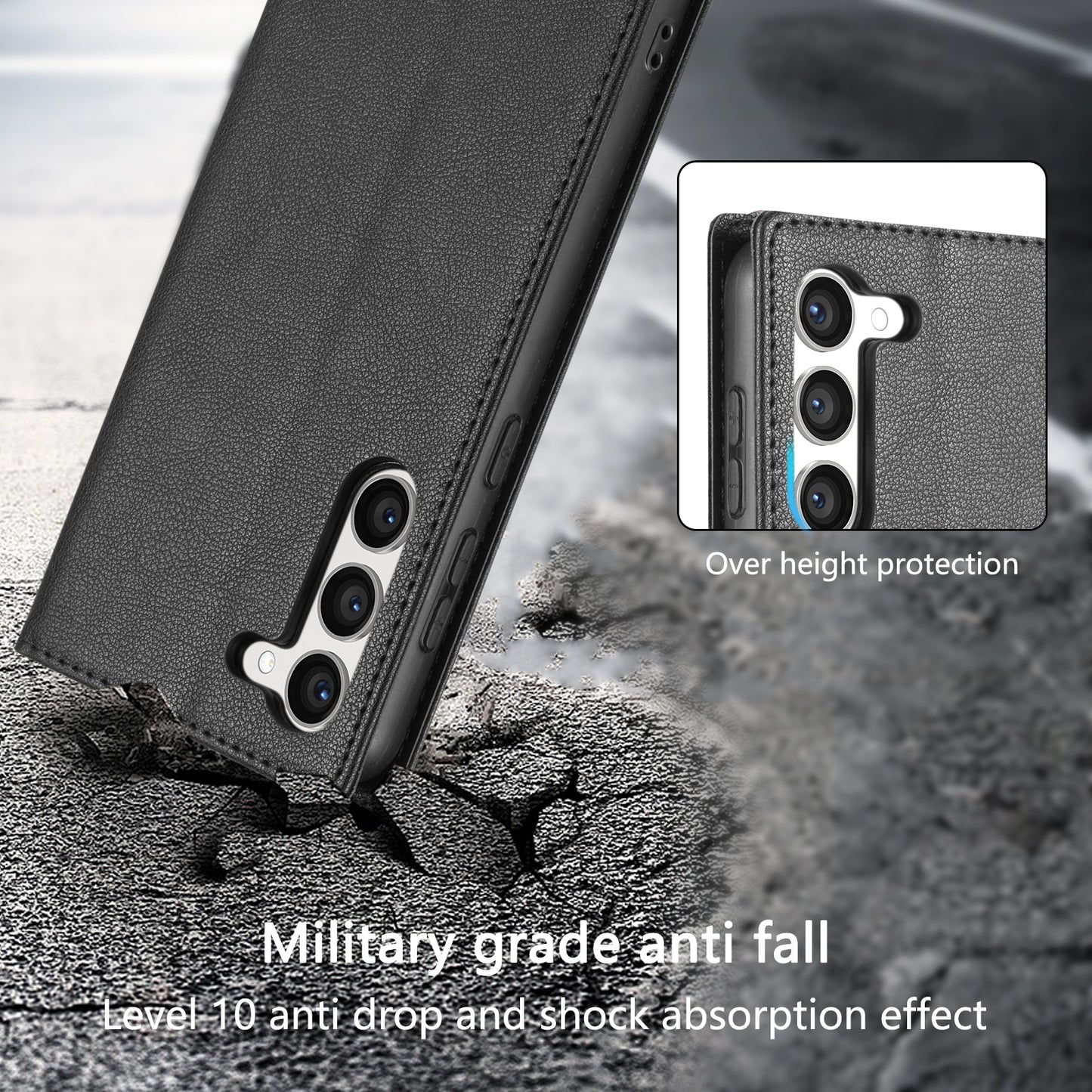 BKS-001 For Samsung Galaxy S24 Magnetic Case Anti-fall Leather Stand Card Slot Phone Cover - Black