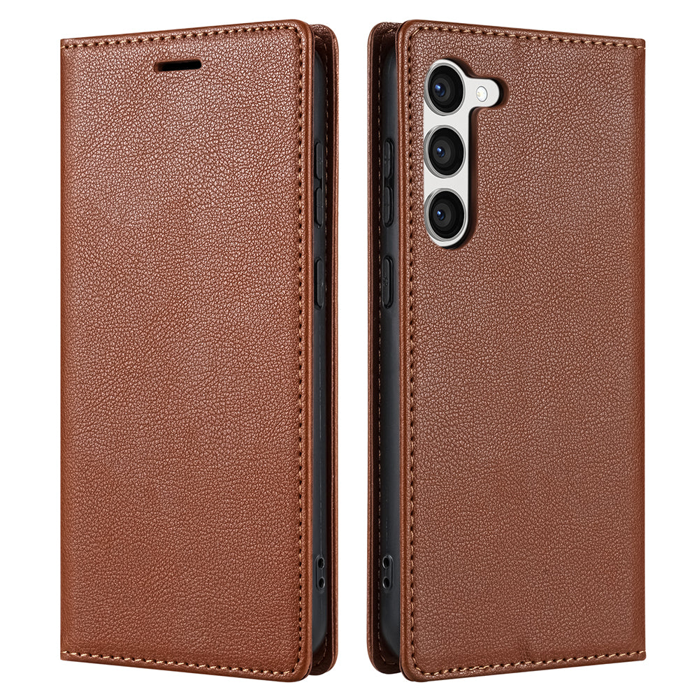 BKS-001 For Samsung Galaxy S24 Magnetic Case Anti-fall Leather Stand Card Slot Phone Cover - Brown