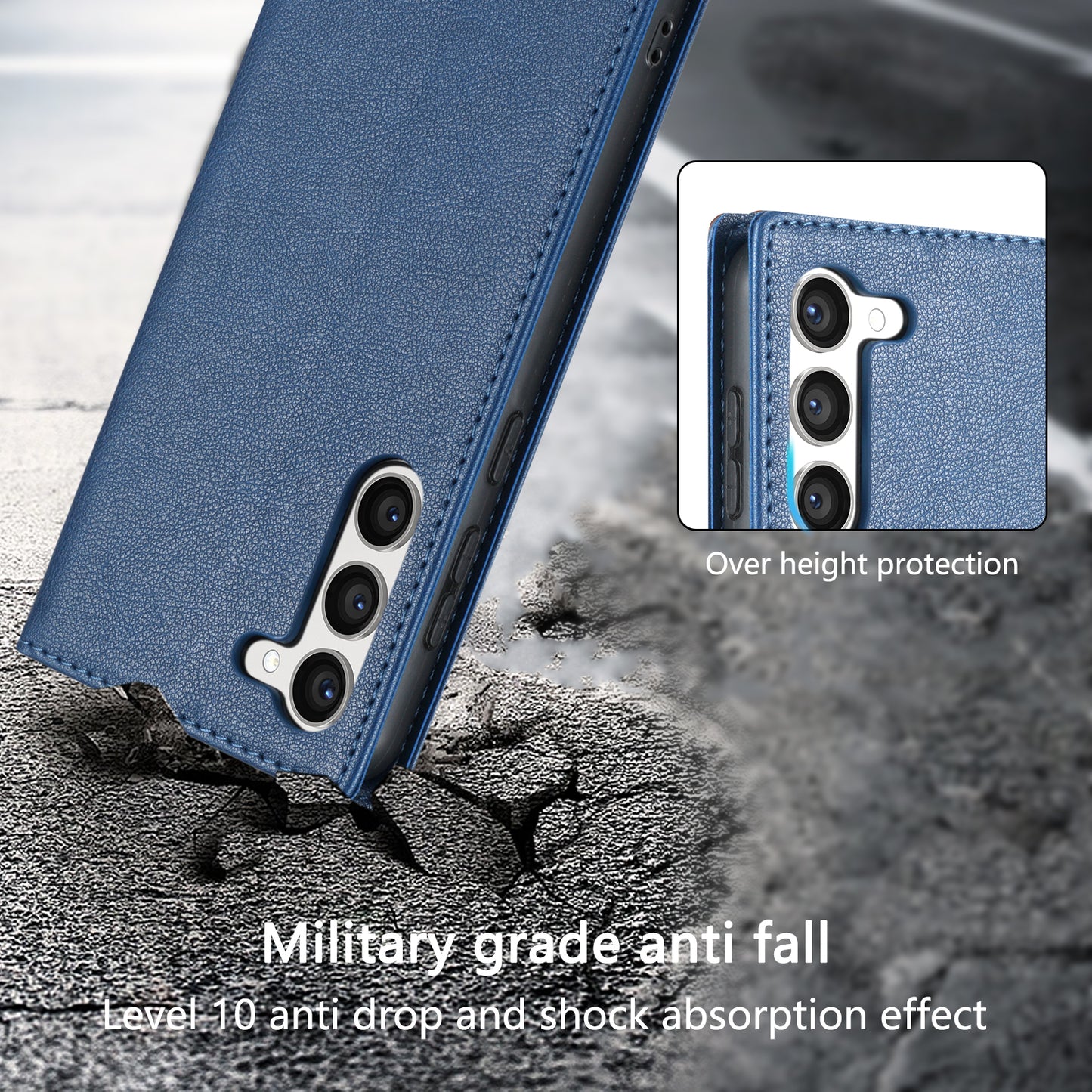 BKS-001 For Samsung Galaxy S24 Magnetic Case Anti-fall Leather Stand Card Slot Phone Cover - Blue