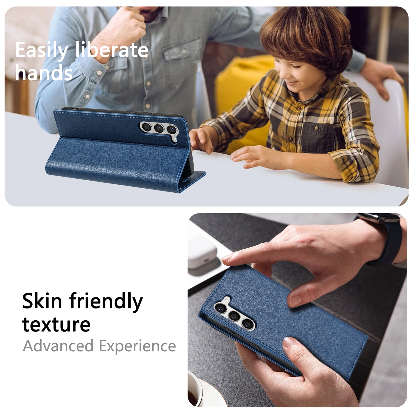 BKS-001 For Samsung Galaxy S24 Magnetic Case Anti-fall Leather Stand Card Slot Phone Cover - Blue