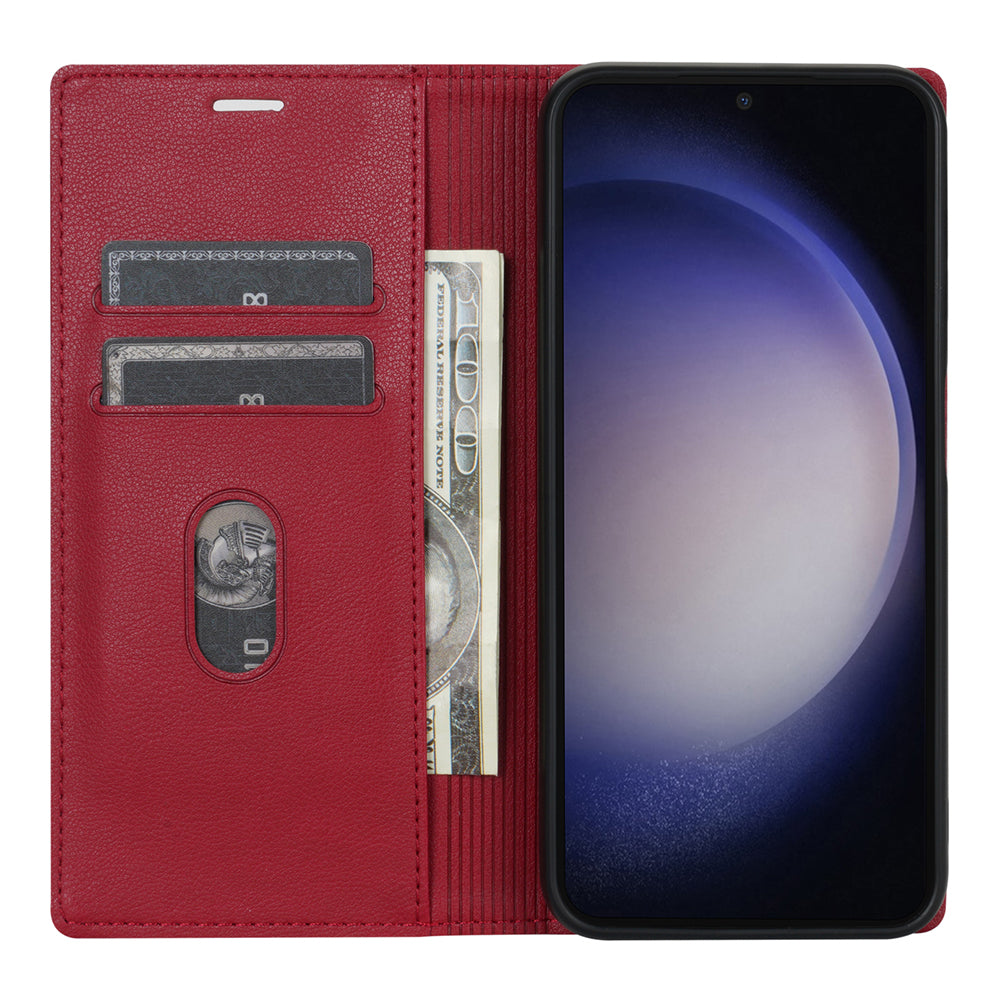 BKS-001 For Samsung Galaxy S24 Magnetic Case Anti-fall Leather Stand Card Slot Phone Cover - Red