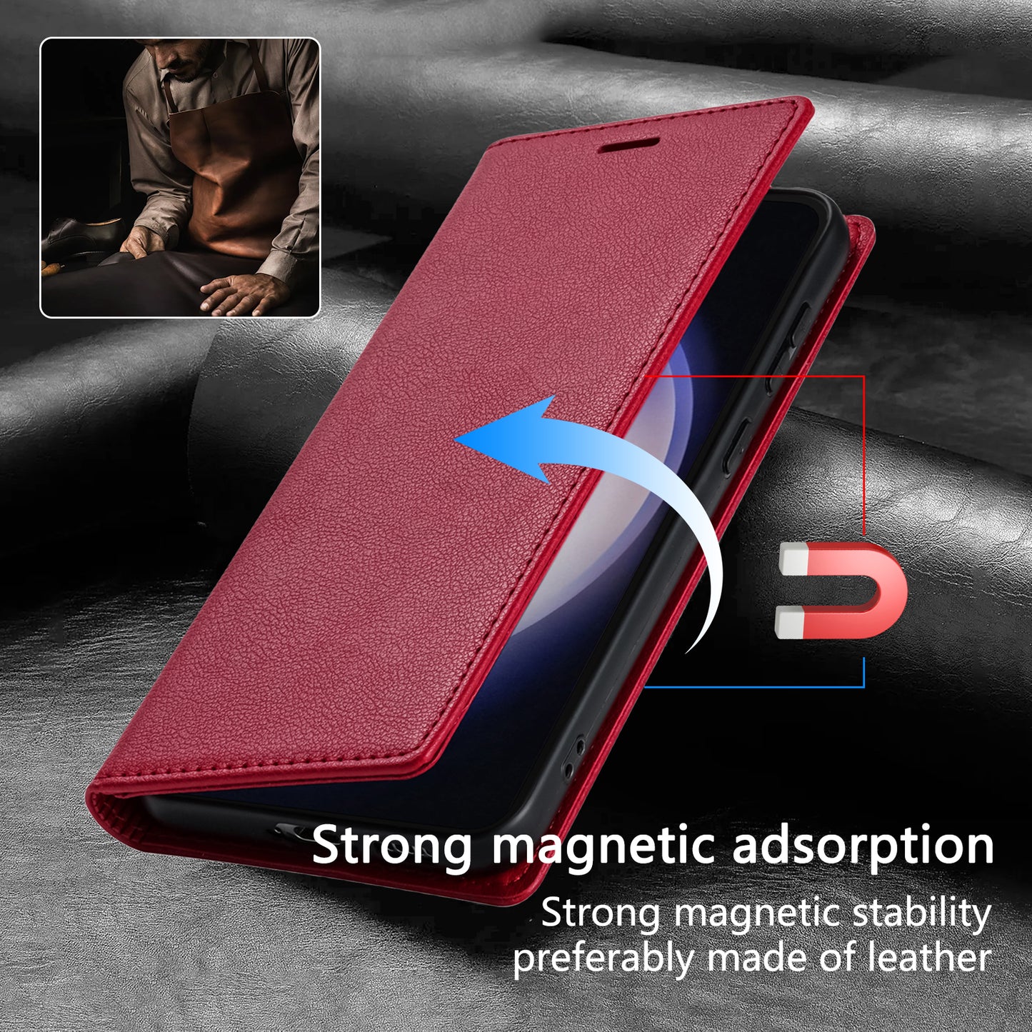BKS-001 For Samsung Galaxy S24 Magnetic Case Anti-fall Leather Stand Card Slot Phone Cover - Red