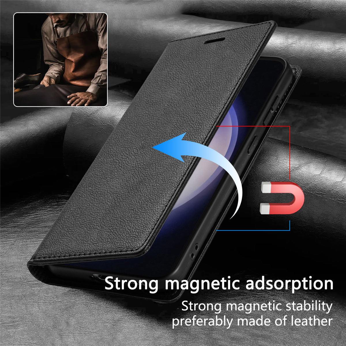 BKS-001 For Samsung Galaxy S24 Ultra Case PU Leather Stand Wallet Phone Protector - Black